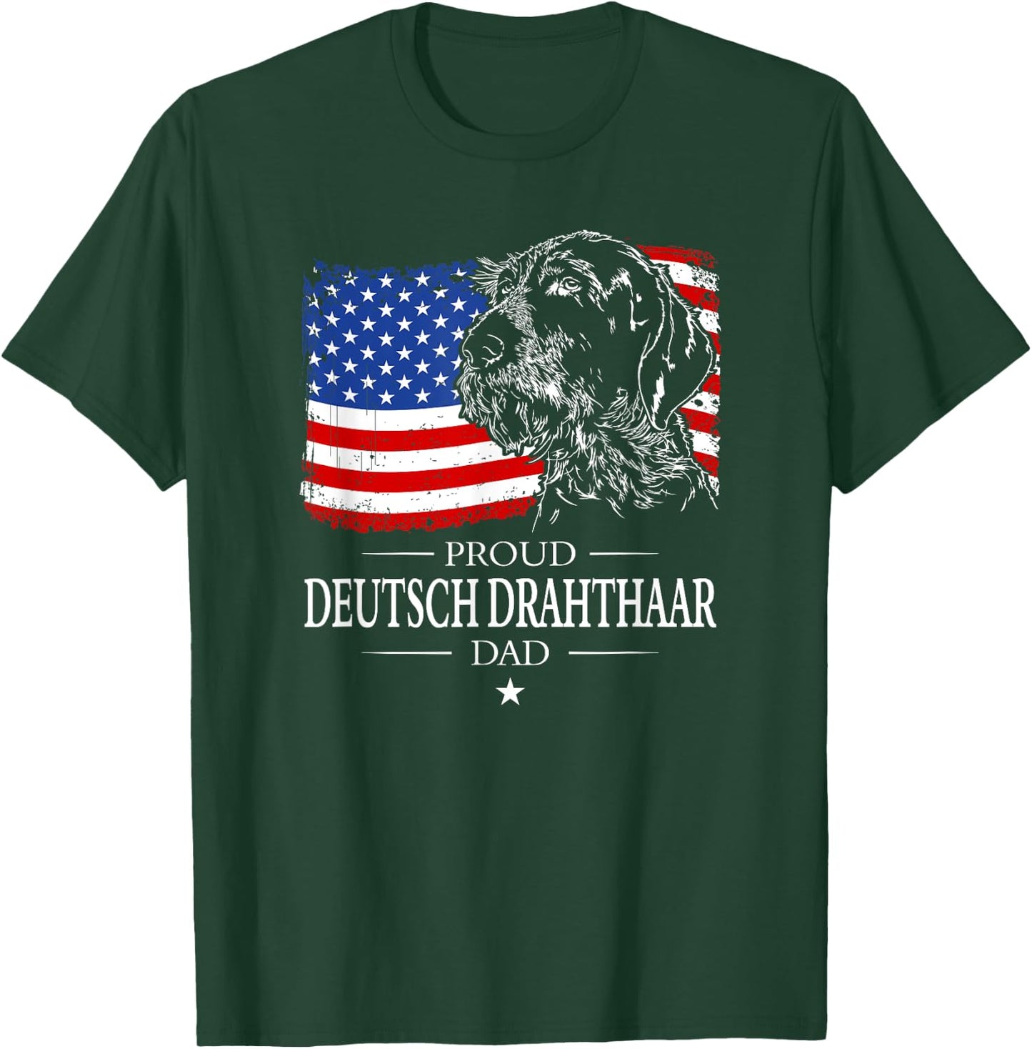 Proud Deutsch Drahthaar Dad American Flag patriotic dog gift T-Shirt - T-Shirt | Forest