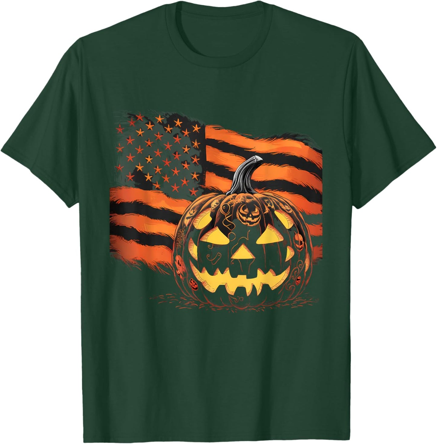 Halloween Pumpkin American Flag Horror Party Costume T-Shirt - T-Shirt | Forest