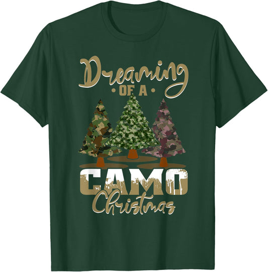 Camo Dreaming Of Camo Christmas Ugly Camouflage Print Trees T-Shirt - T-Shirt | Forest