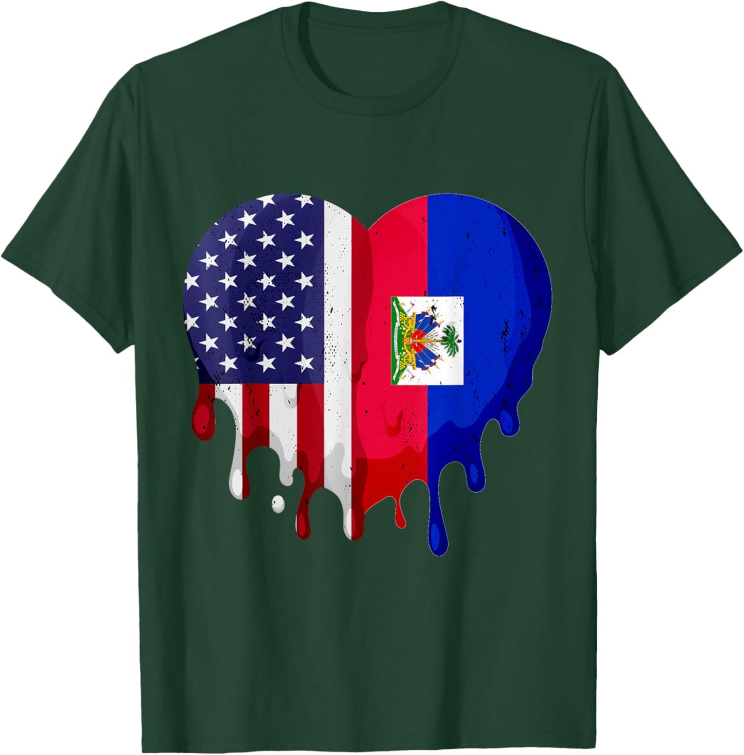 American Haitian Hispanic Heritage Month Flag Heart T-Shirt - T-Shirt | Forest
