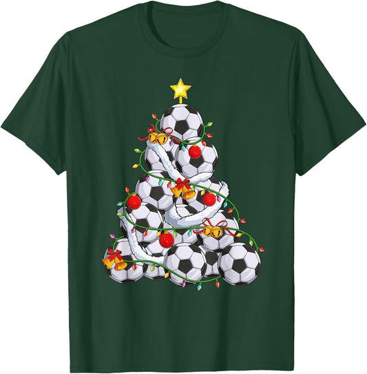 Soccer Christmas Tree Xmas Pajamas coach Player Men Boys T-Shirt - T-Shirt | Forest