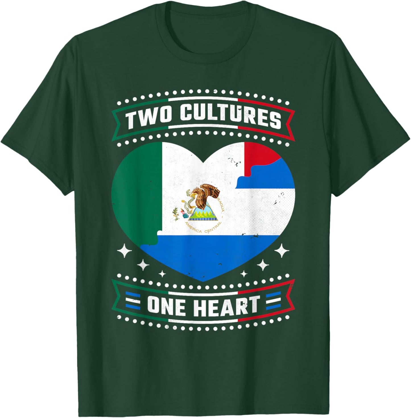 Two Cultures One Heart, Mexico Nicaragua Pride And Heritage T-Shirt - T-Shirt | Forest