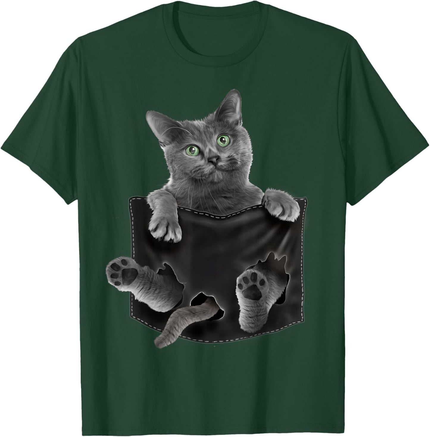 Russian Blue Cat in Pocket T-Shirt - T-Shirt | Forest