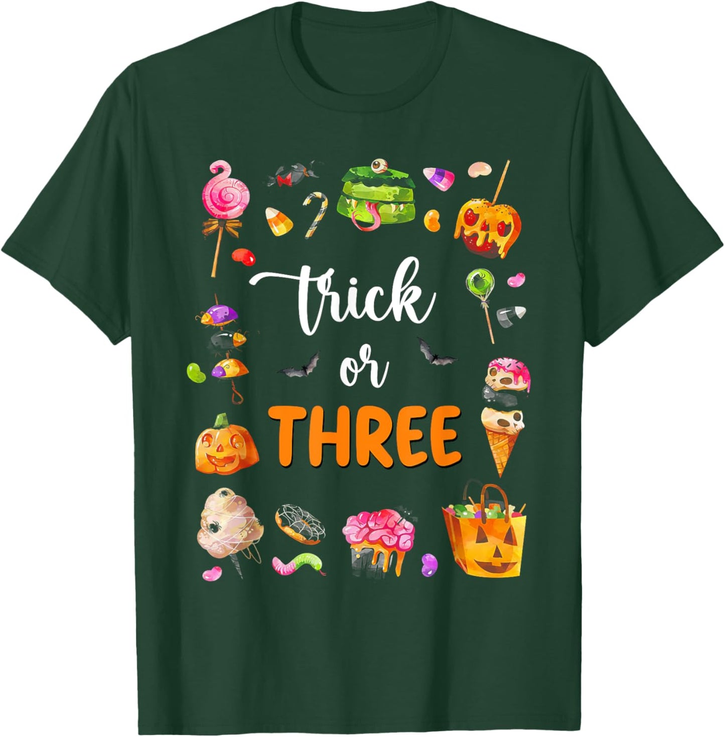 Trick Or Three Halloween Theme 3rd Birthday Boy 3 Yrs Old T-Shirt - T-Shirt | Forest