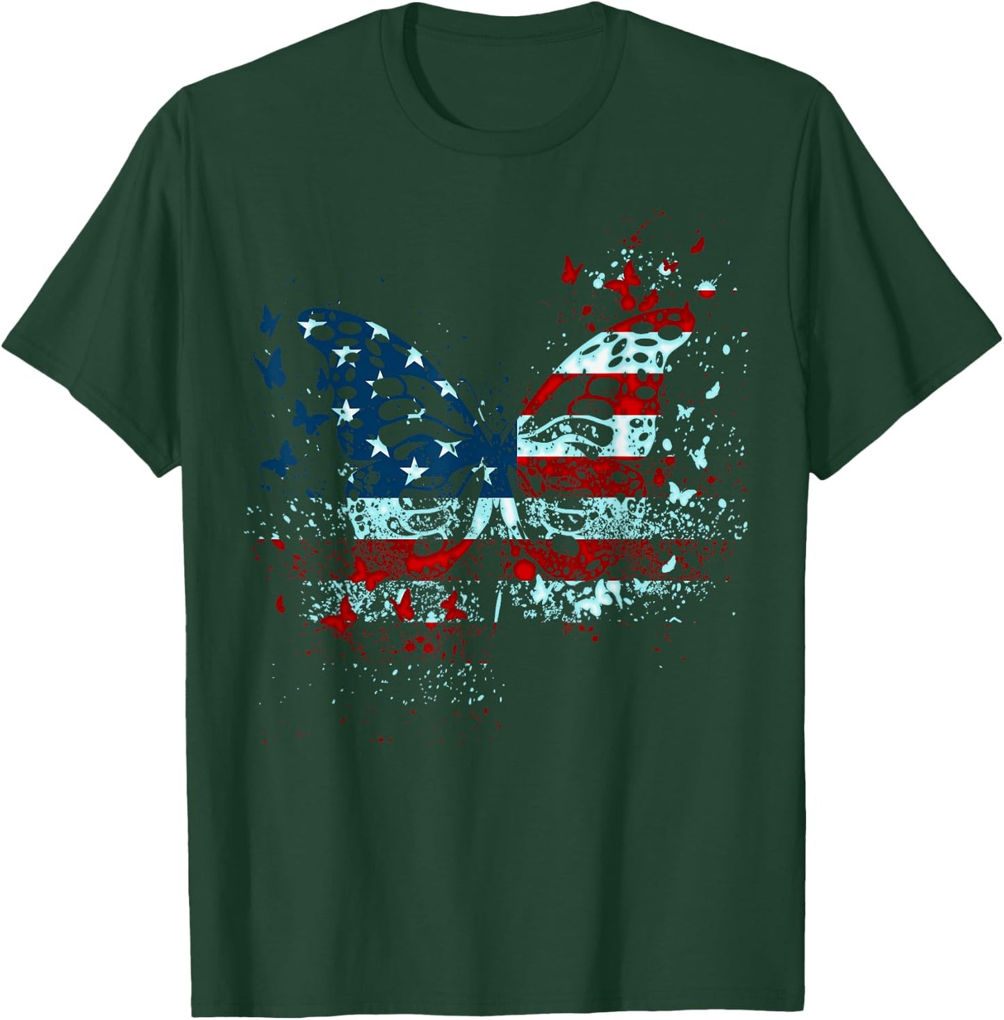 Butterfly USA Flag 4th Of July Funny American Girl Women Kid T-Shirt - T-Shirt | Forest
