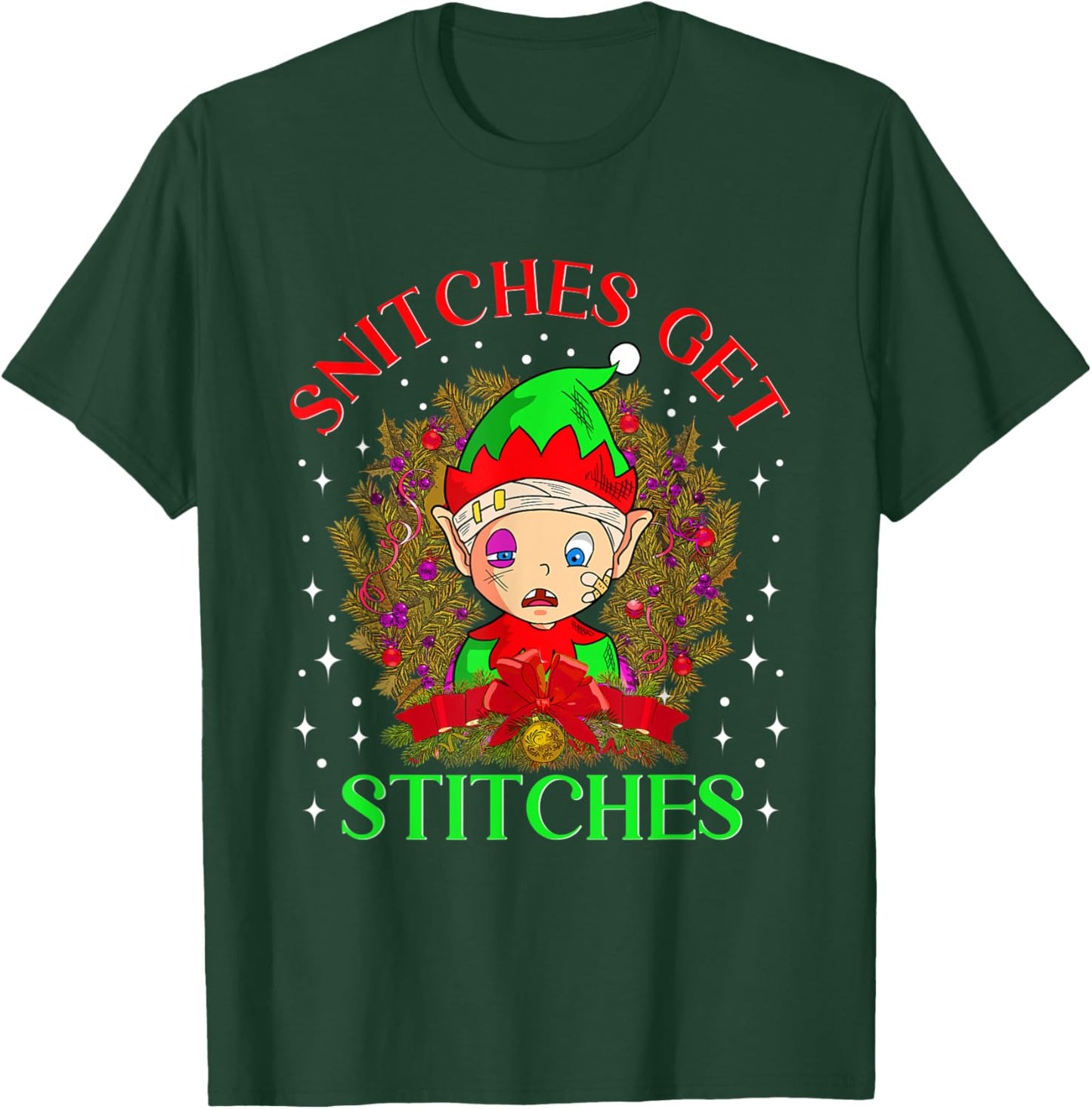 Stiches Get Licks Funny Elf Christmas T-Shirt - T-Shirt | Forest