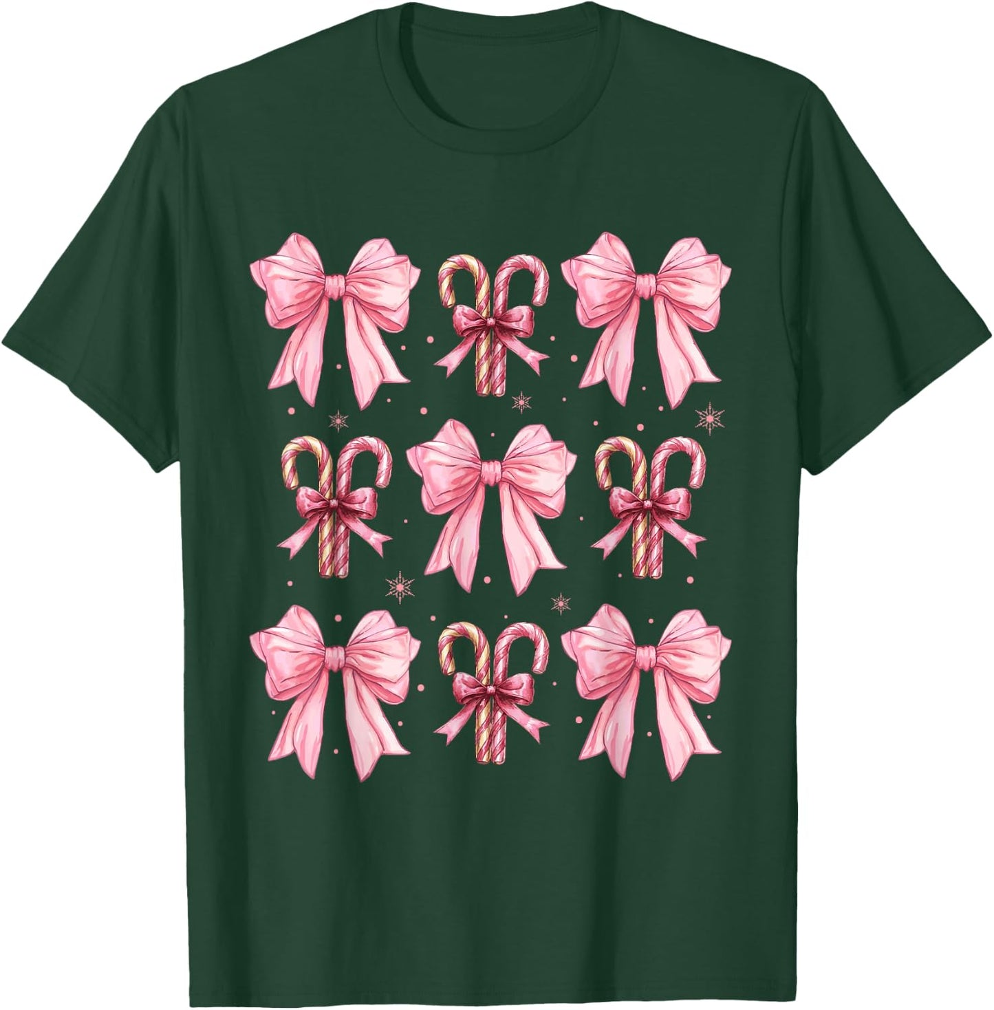 Coquette Bow Candy Canes Christmas Women Girls Teen Pink Bow T-Shirt - T-Shirt | Forest