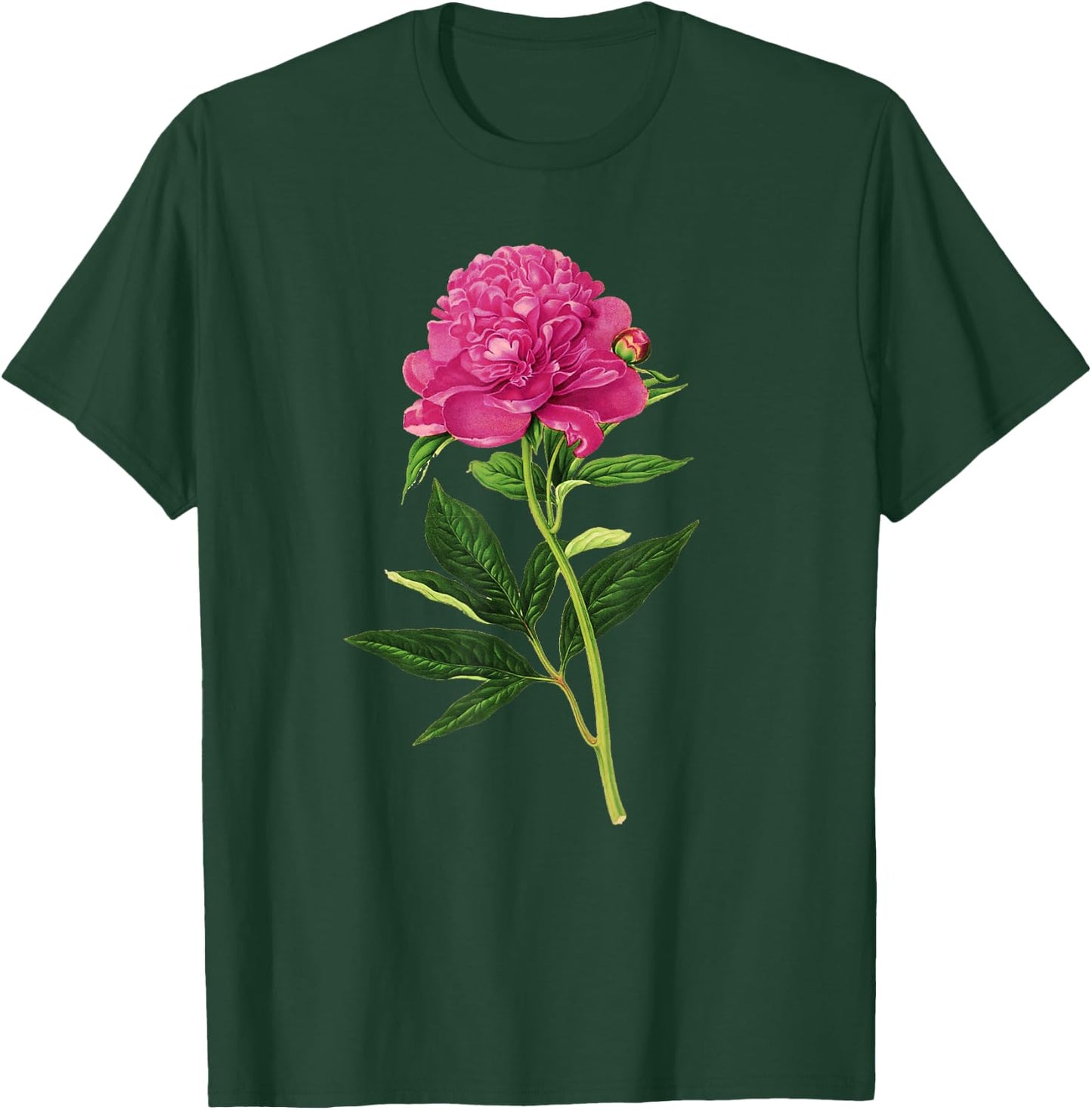 Vintage Botanical Print, Fuchsia Pink Peony T-Shirt - T-Shirt | Forest