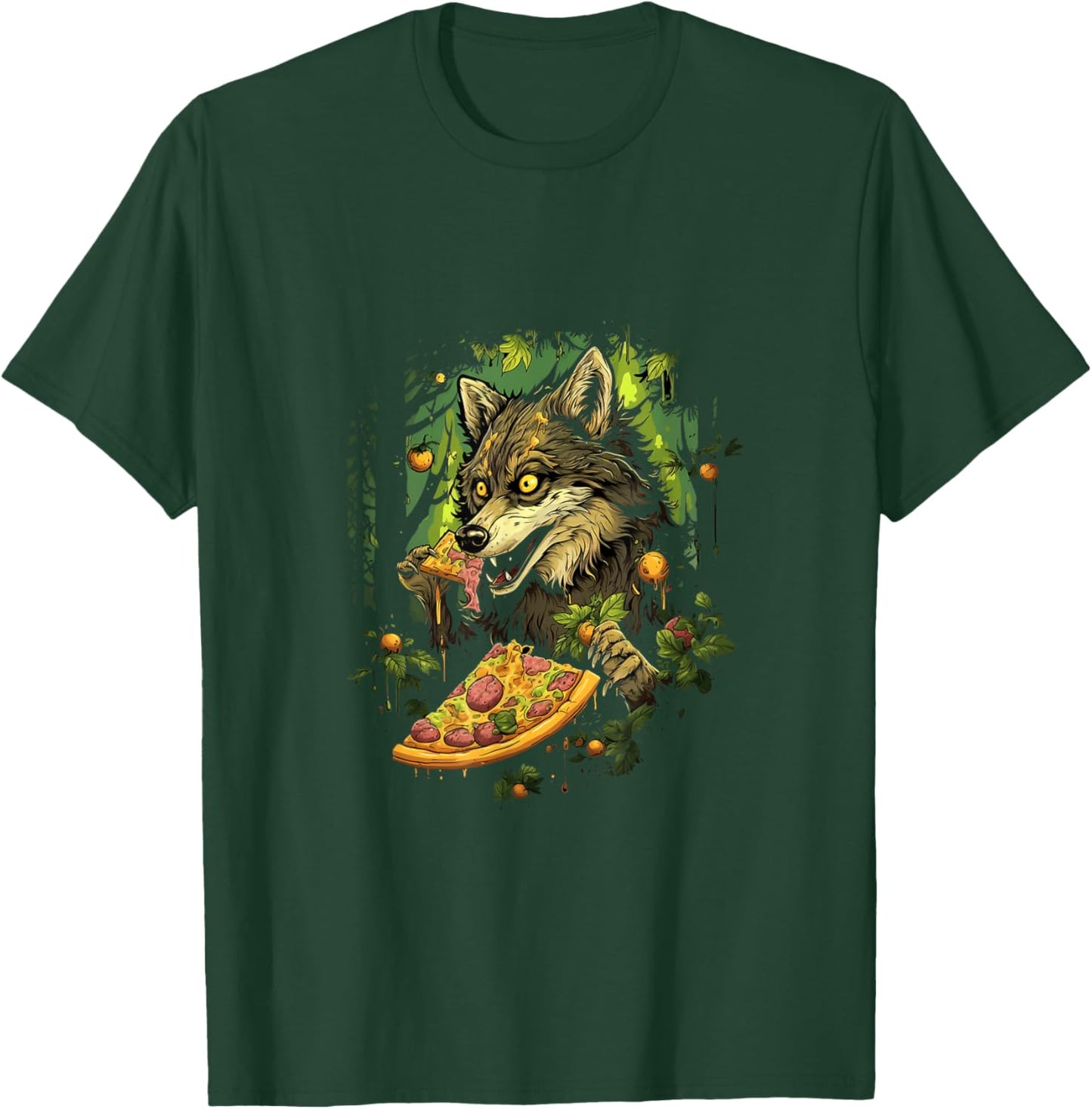 Wolf Eating Pizza Forest Wolves Animal T-Shirt - T-Shirt | Forest