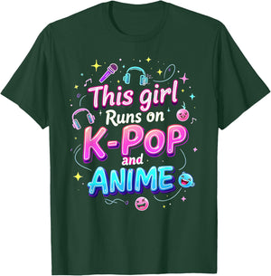 This Girl Runs On K-pop And Anime Cute Fan T-Shirt - T-Shirt | Forest