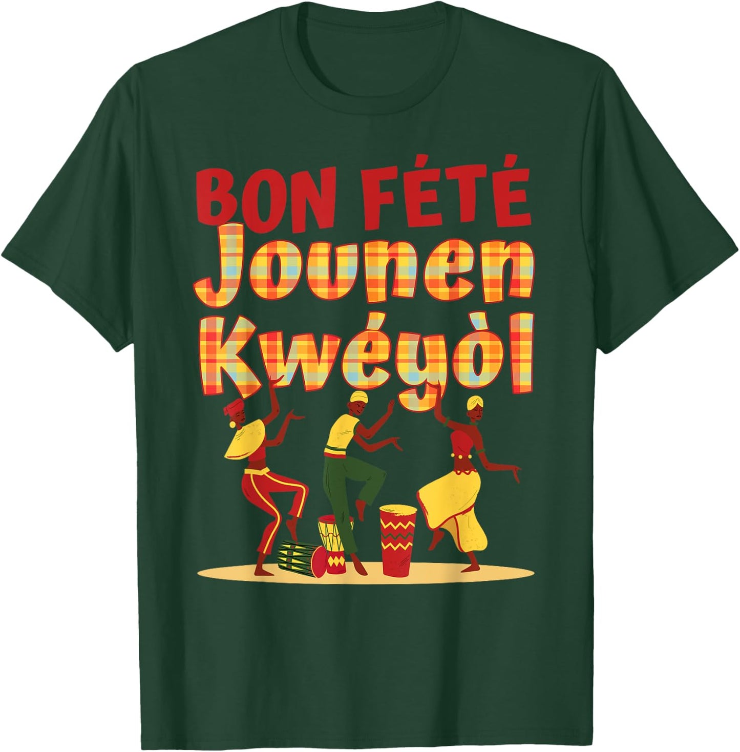 Bon Fete Jounen Kweyol, Happy Creole Day Madras Plaid T-Shirt - T-Shirt | Forest