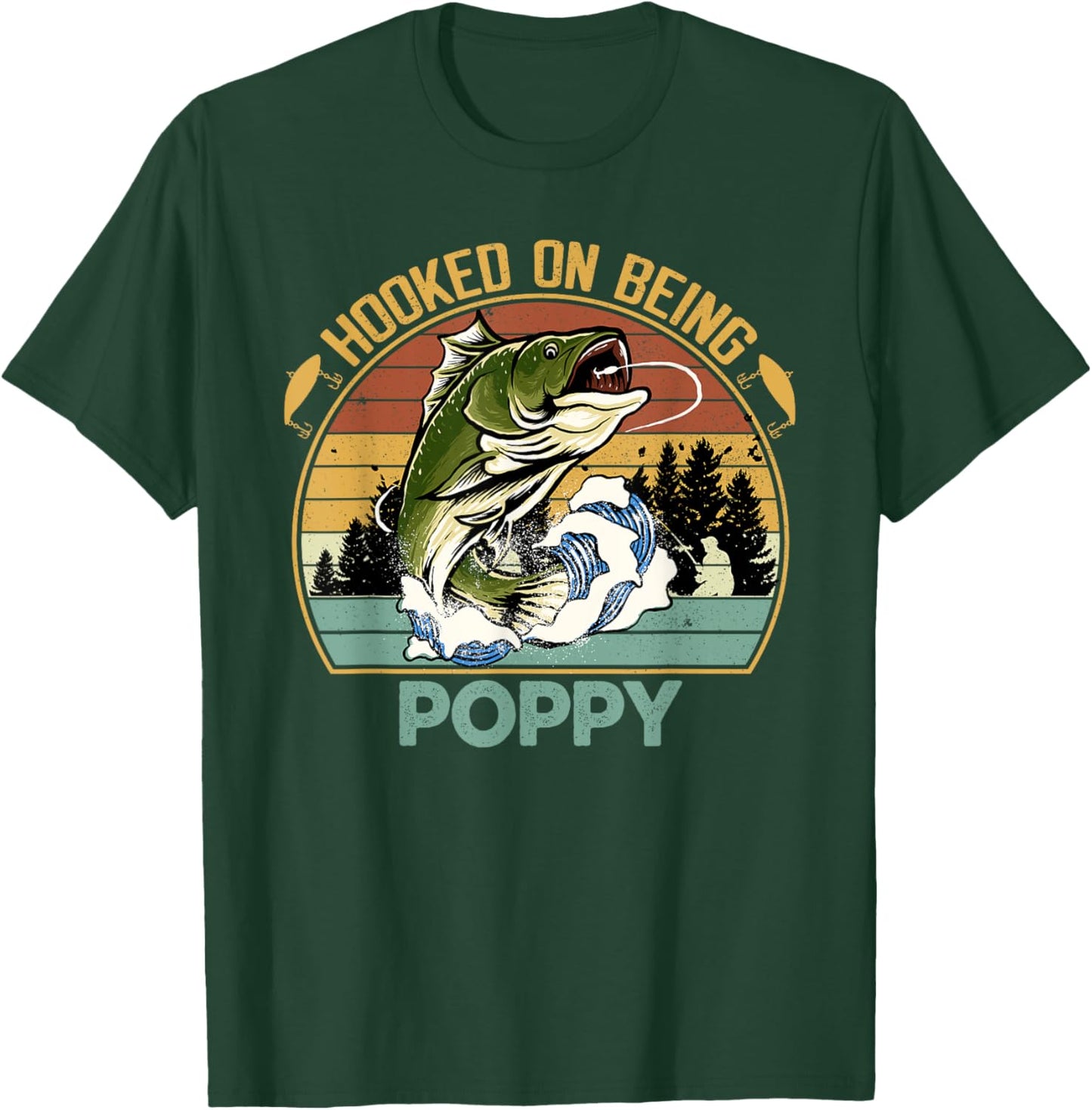 Vintage Hooked On Being Poppy Father's Day Fishing T-Shirt - T-Shirt | Forest