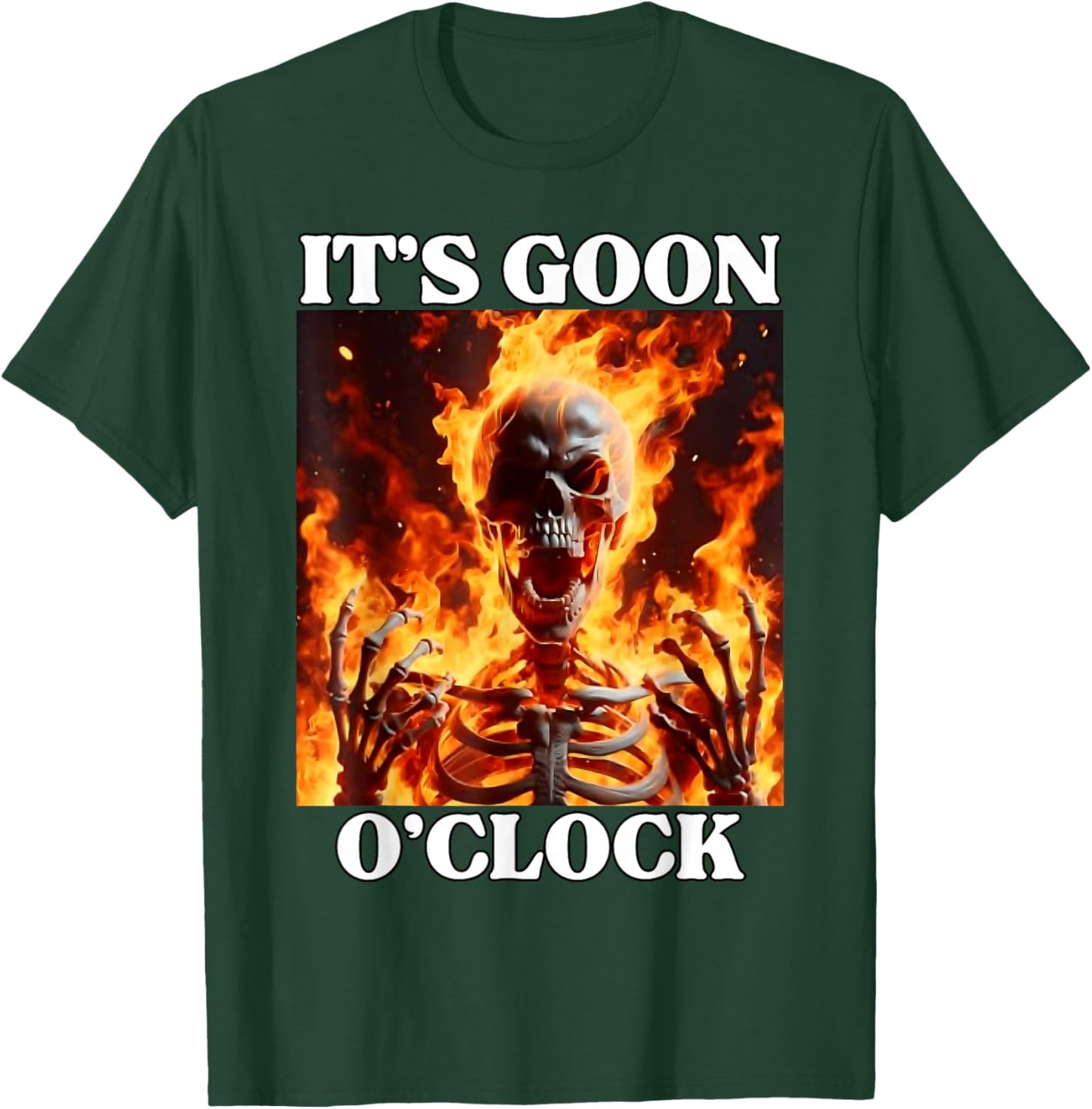 Gooning O'clock Funny Cringe Hard Skeleton Meme Flames T-Shirt - T-Shirt | Forest