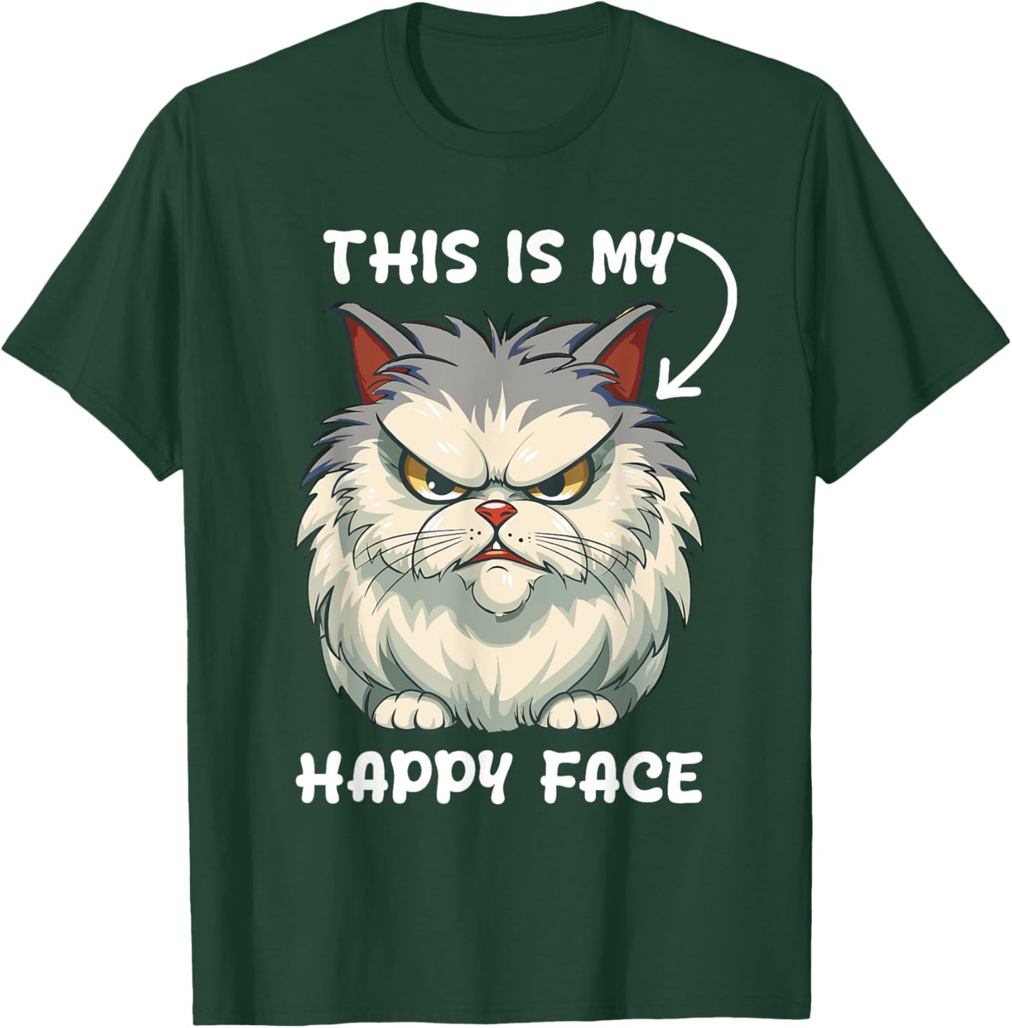 This Is My Happy Face Funny Cat With Grumpy Face Cat Lover T-Shirt - T-Shirt | Forest