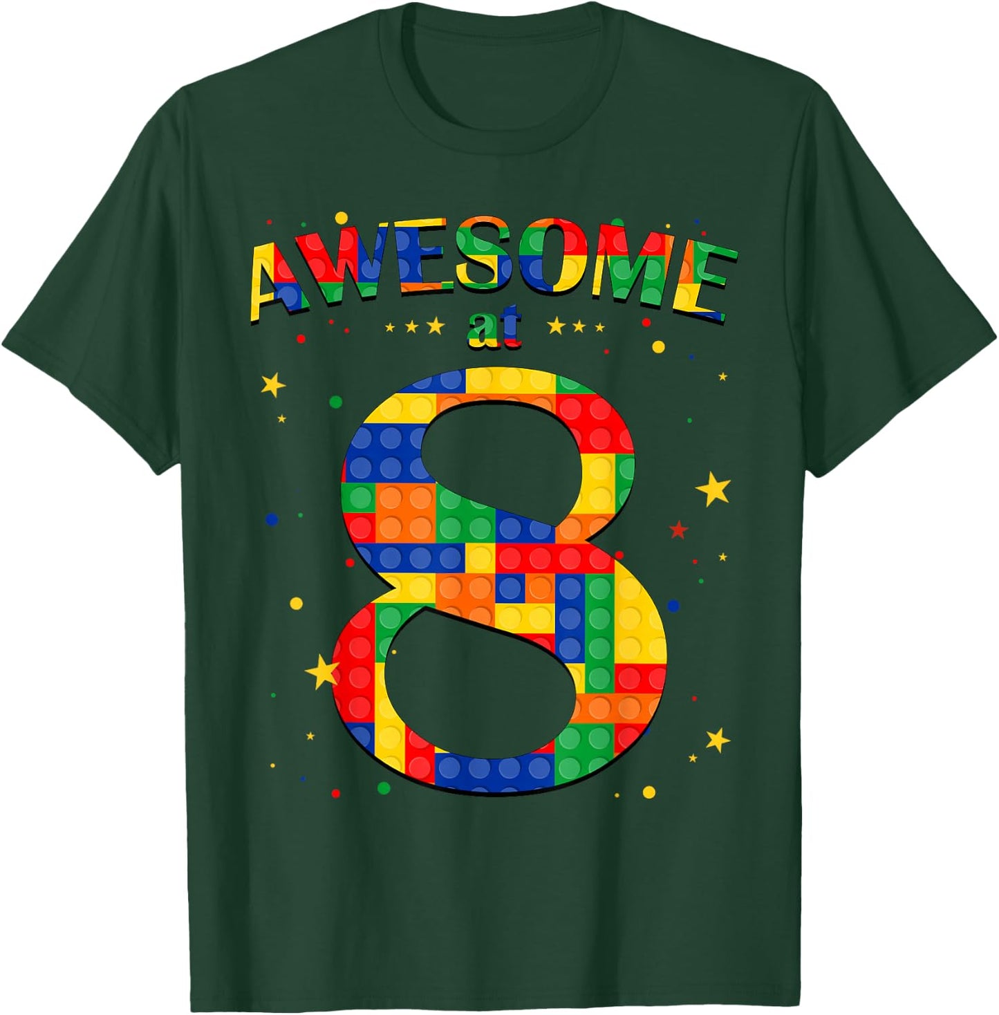 Building Blocks Bricks Awesome at 8 Years Old Birthday Boy T-Shirt - T-Shirt | Forest
