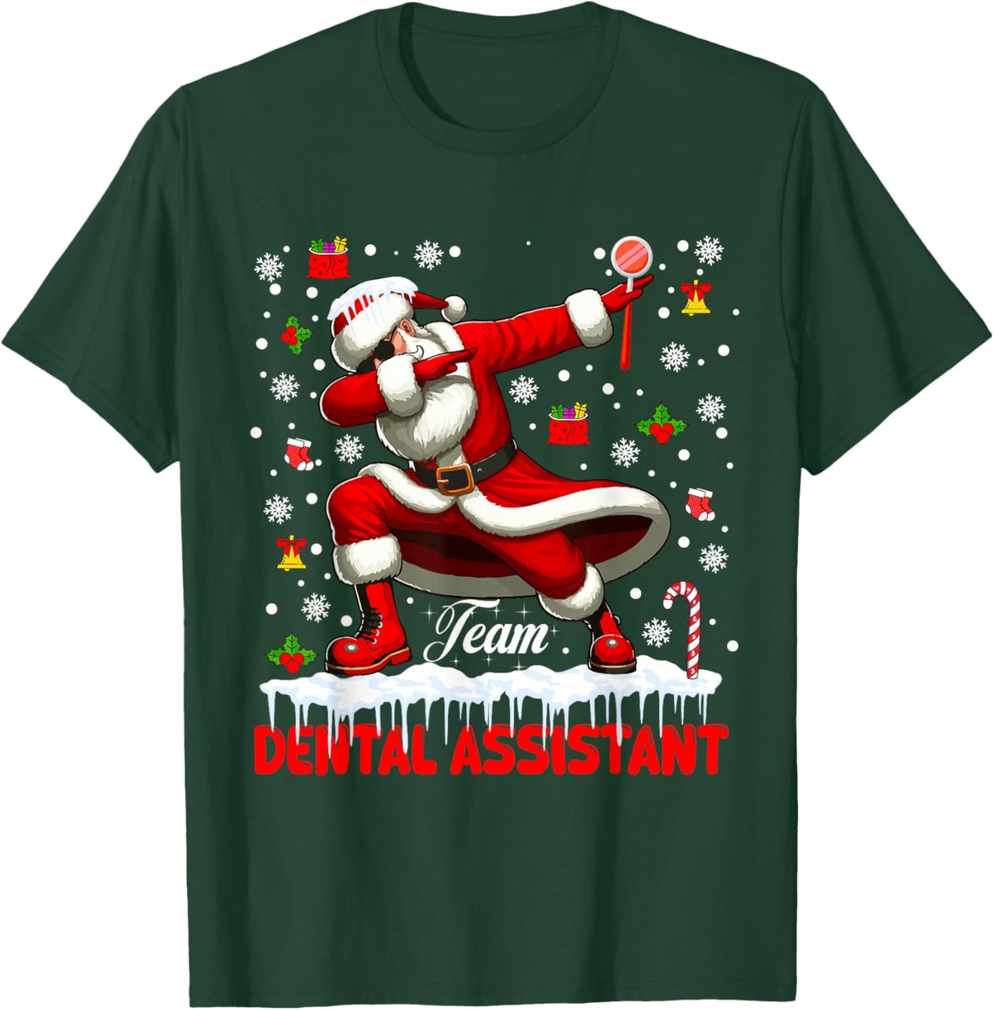 Team Dental Assistant Christmas Santa Dabbing Matching Job T-Shirt - T-Shirt | Forest