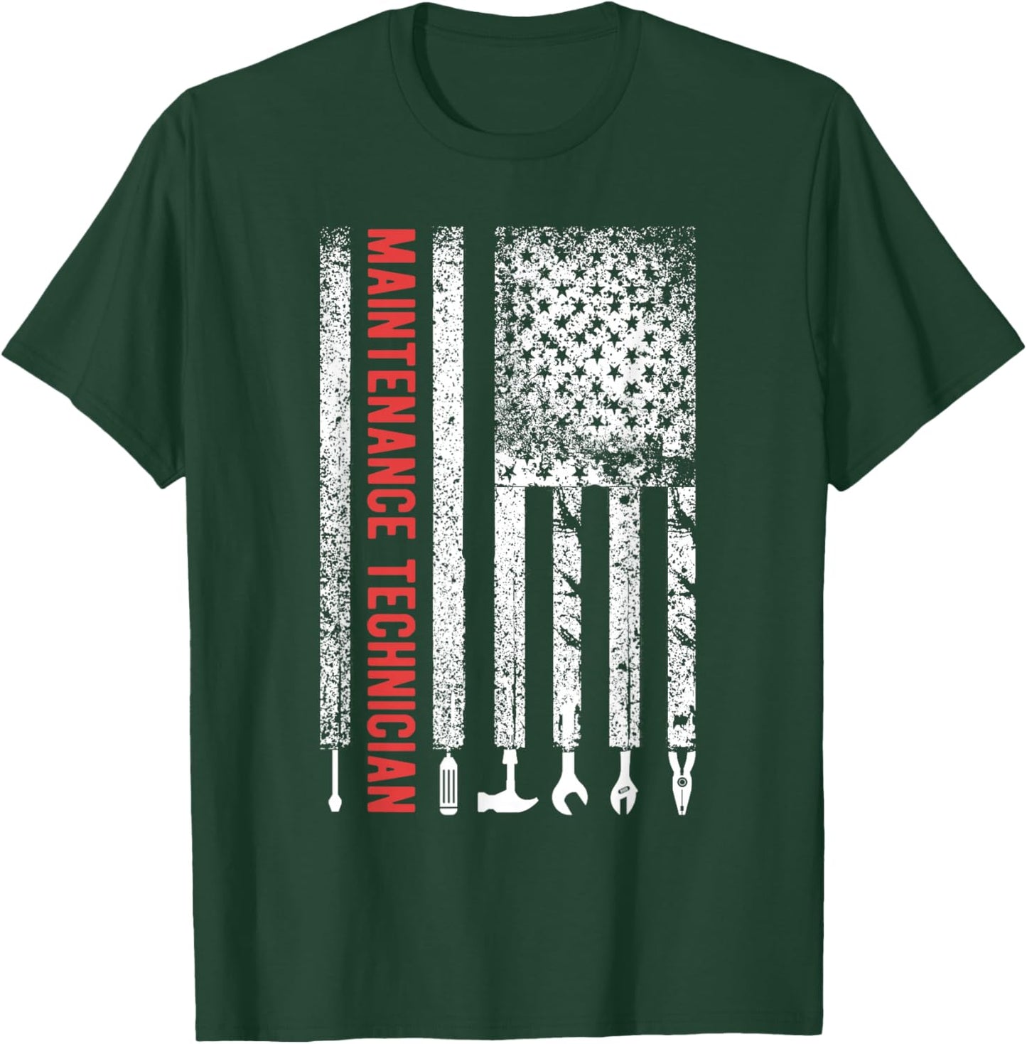 Maintenance Technician American Flag Maintenance Tech T-Shirt - T-Shirt | Forest