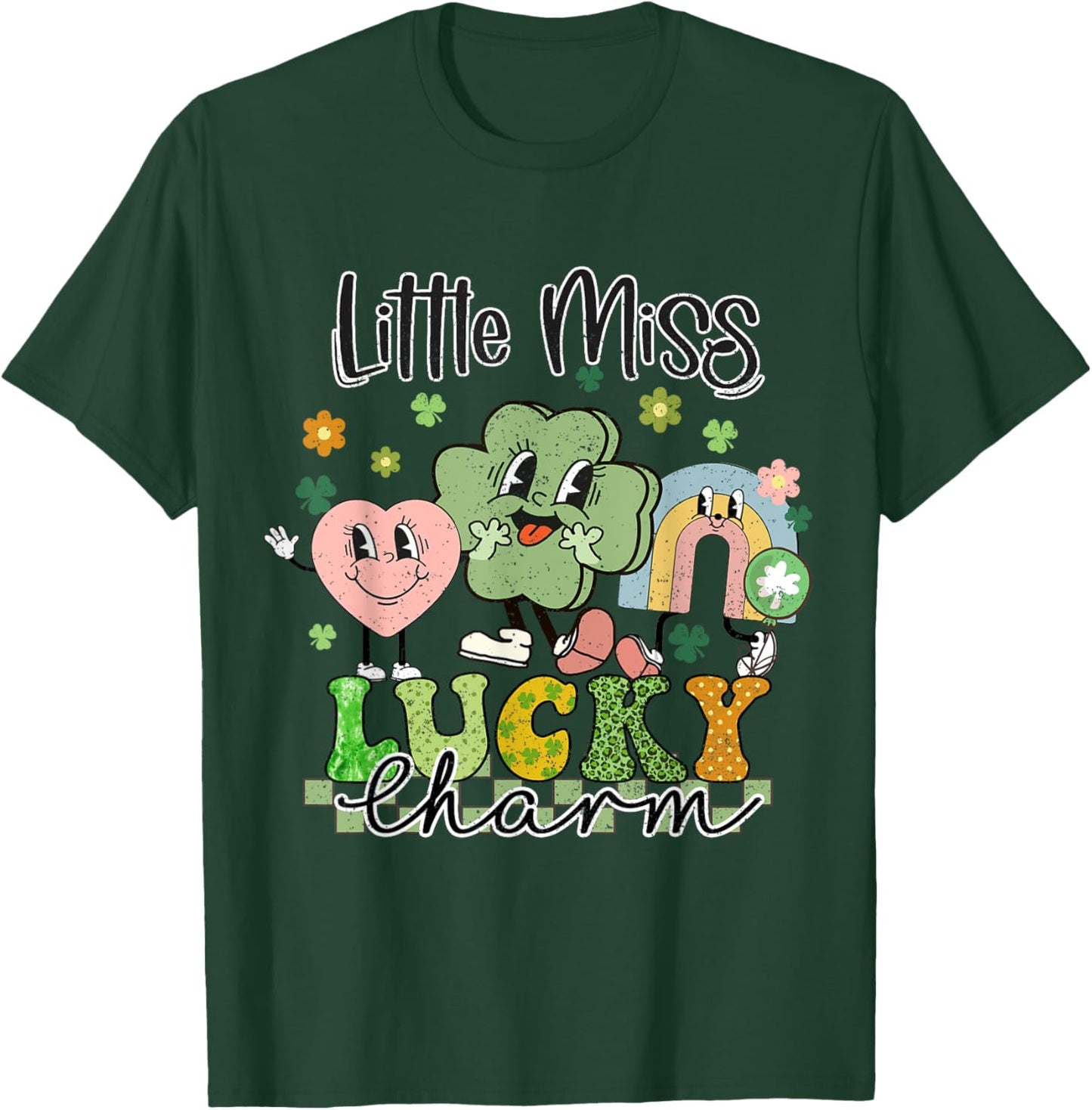 Retro Groovy Little Miss Lucky Charm St Patrick's Day T-Shirt - T-Shirt | Forest