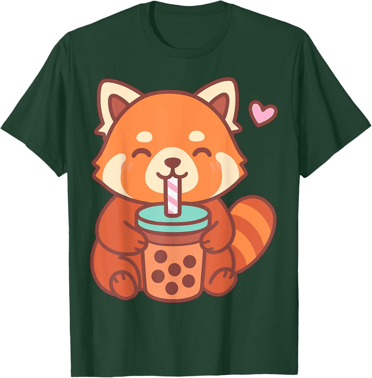 Kawaii Red Panda Drinking Boba Bubble Tea T-Shirt - T-Shirt | Forest