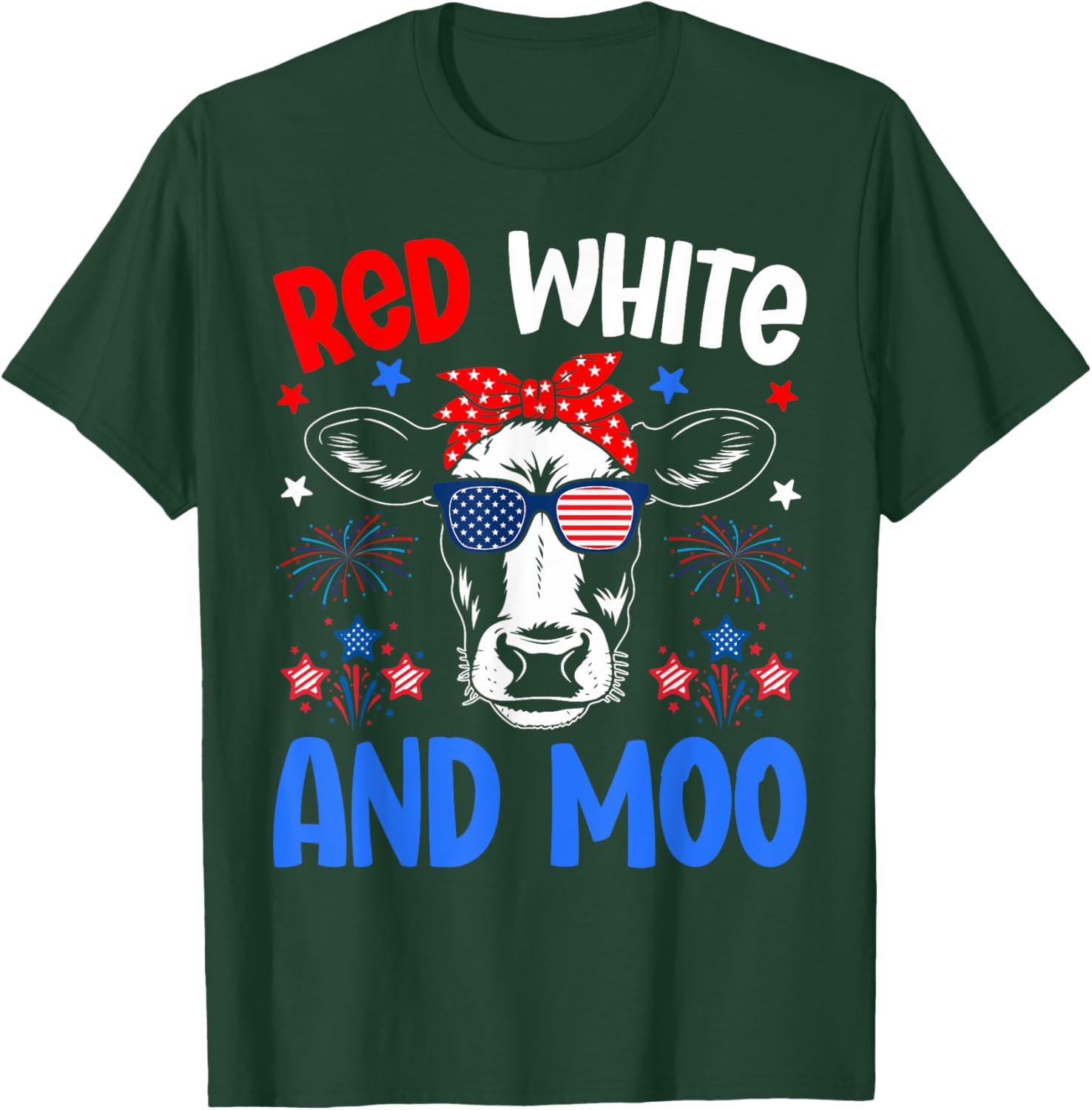 Red White and Moo Patriotic Cow USA Flag for 4th of July T-Shirt - T-Shirt | Forest