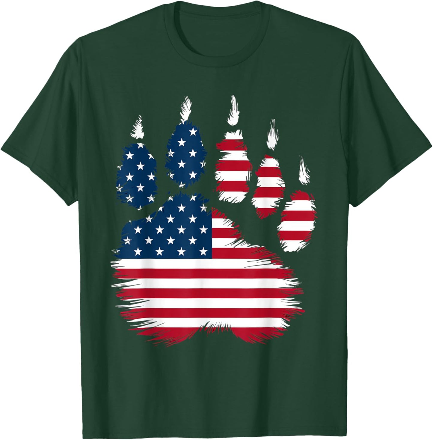 Bear Paw Patriotic USA Flag 4th of July Women Kids Men T-Shirt - T-Shirt | Forest