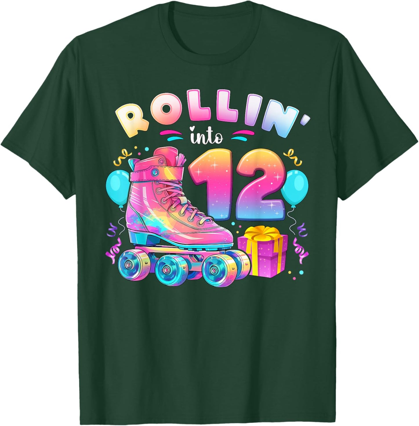 12th Birthday Girl 12 Years, Roller Skates, Number 12 T-Shirt - T-Shirt | Forest