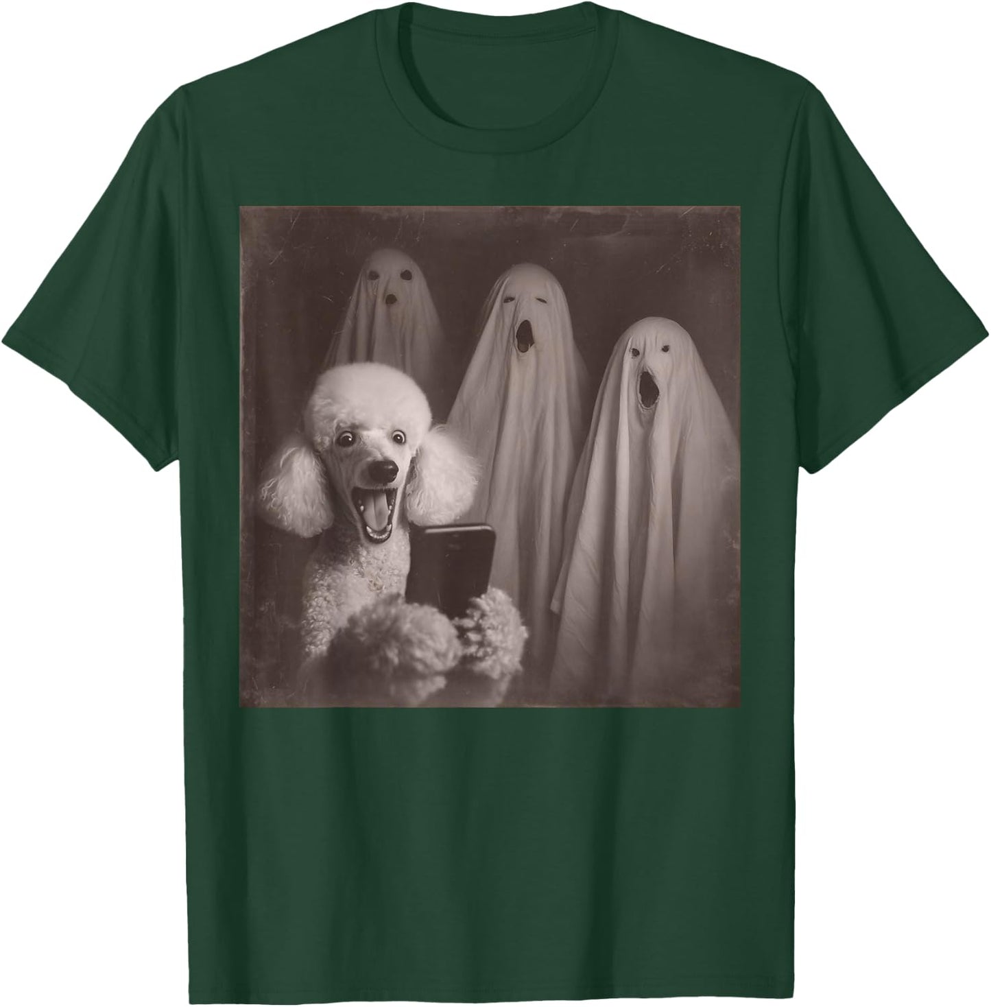 Funny Poodle with Ghosts Retro Halloween Dog Lover T-Shirt - T-Shirt | Forest