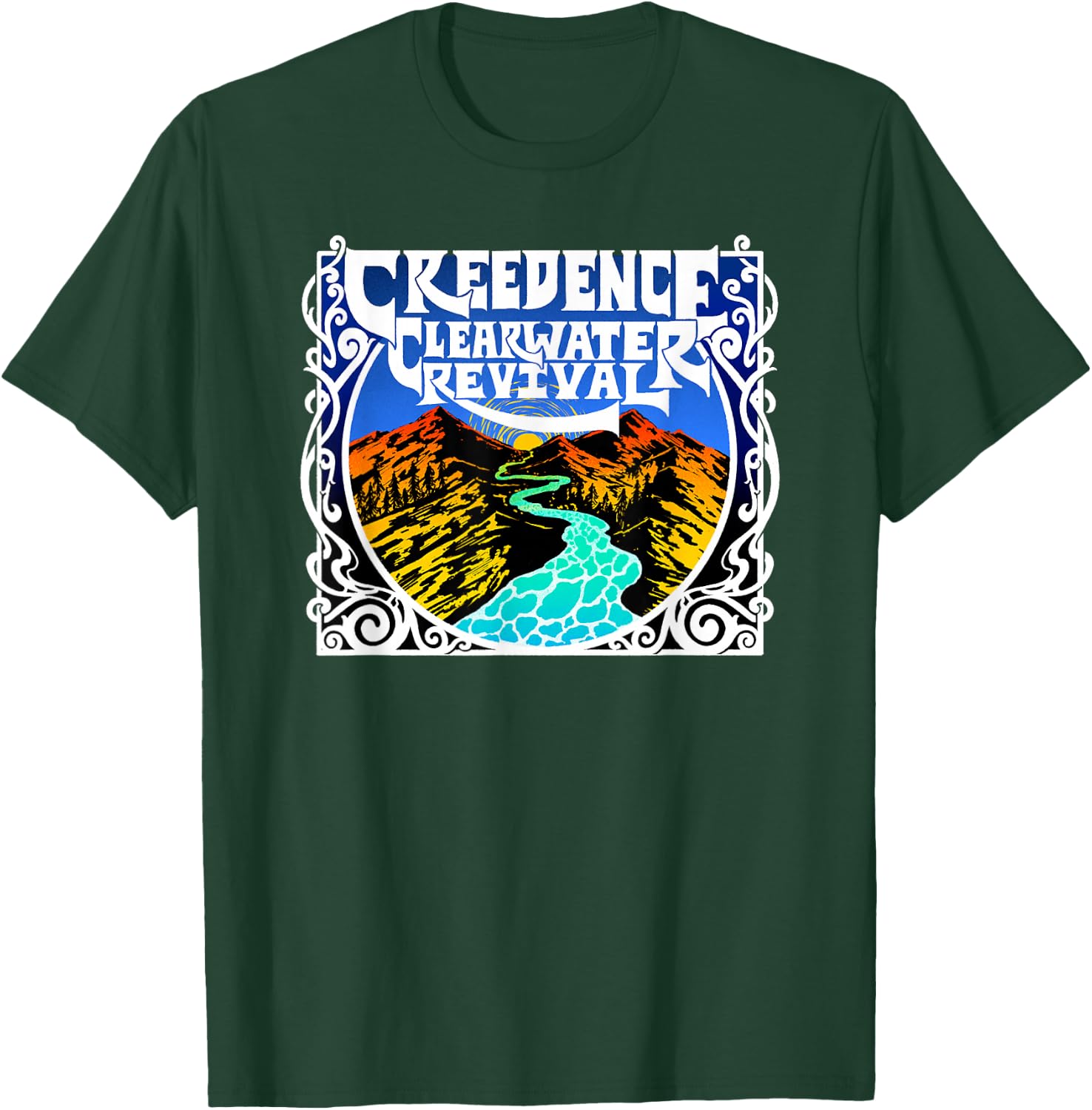 Creedence Clearwater Revival Adults Kids Blue Short Sleeve Cotton Polyester Blend Classic Fit Small T-Shirt - T-Shirt | Forest