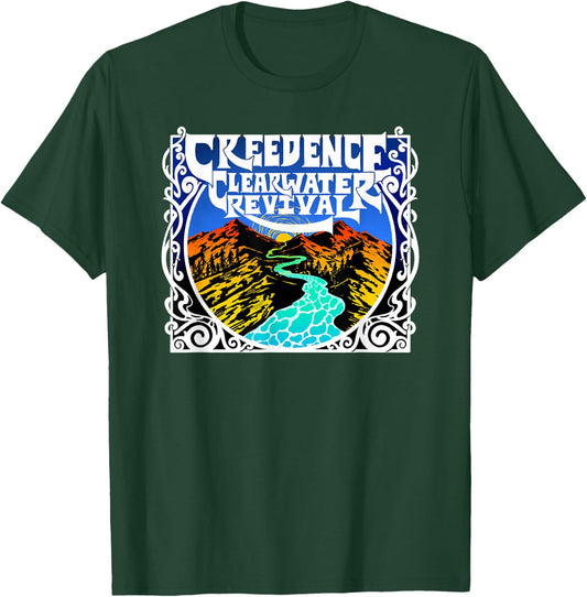 Creedence Clearwater Revival Adults Kids Blue Short Sleeve Cotton Polyester Blend Classic Fit Small T-Shirt - T-Shirt | Forest