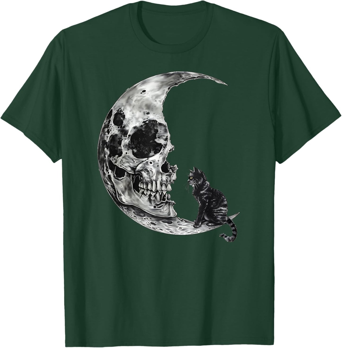 Vintage Halloween Black Cat Scary Skull Moon Men Women Kids T-Shirt - T-Shirt | Forest