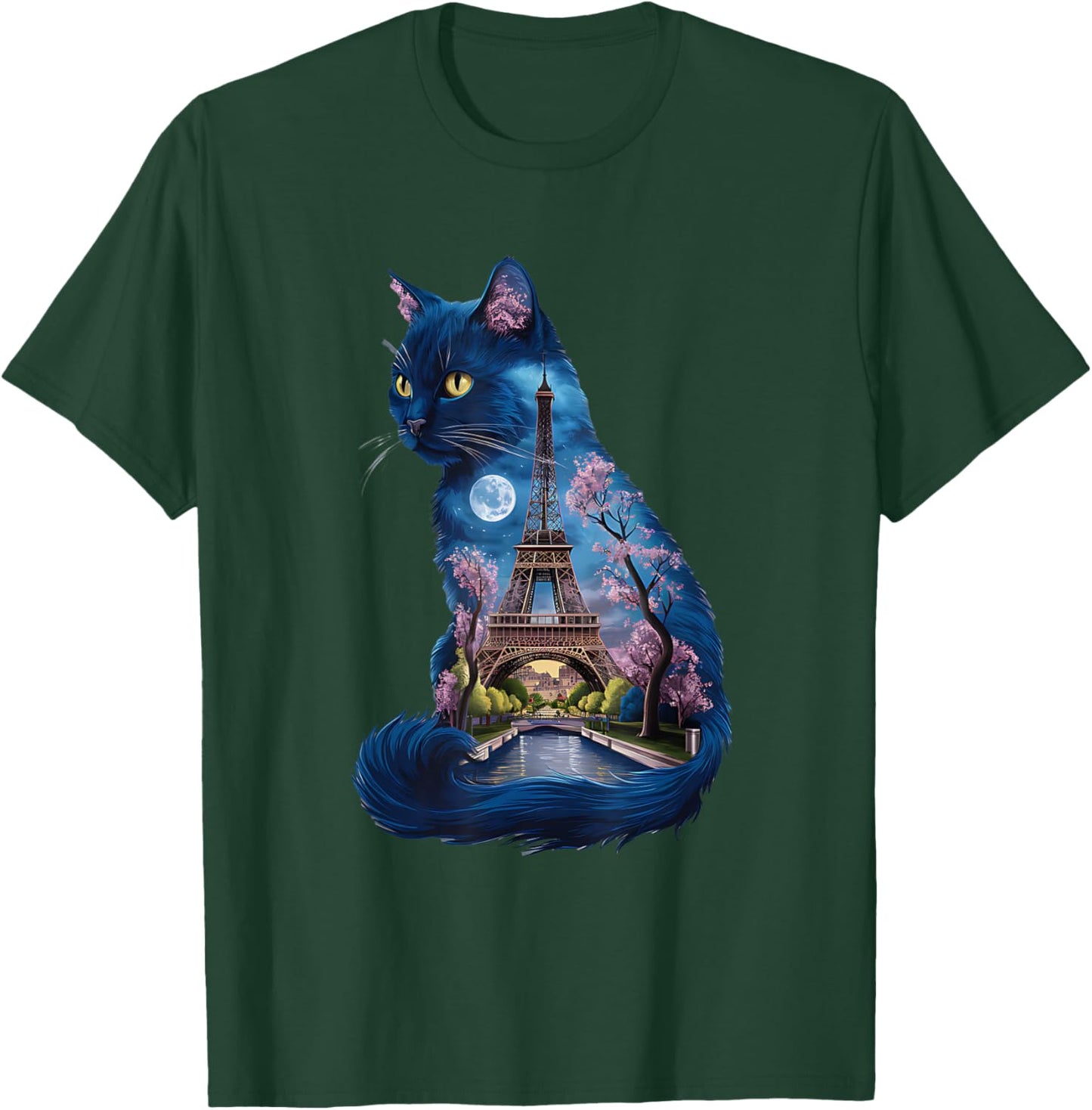 Pretty Parisian Cat Silhouette French Eiffel Tower European , Black, S T-Shirt - T-Shirt | Forest
