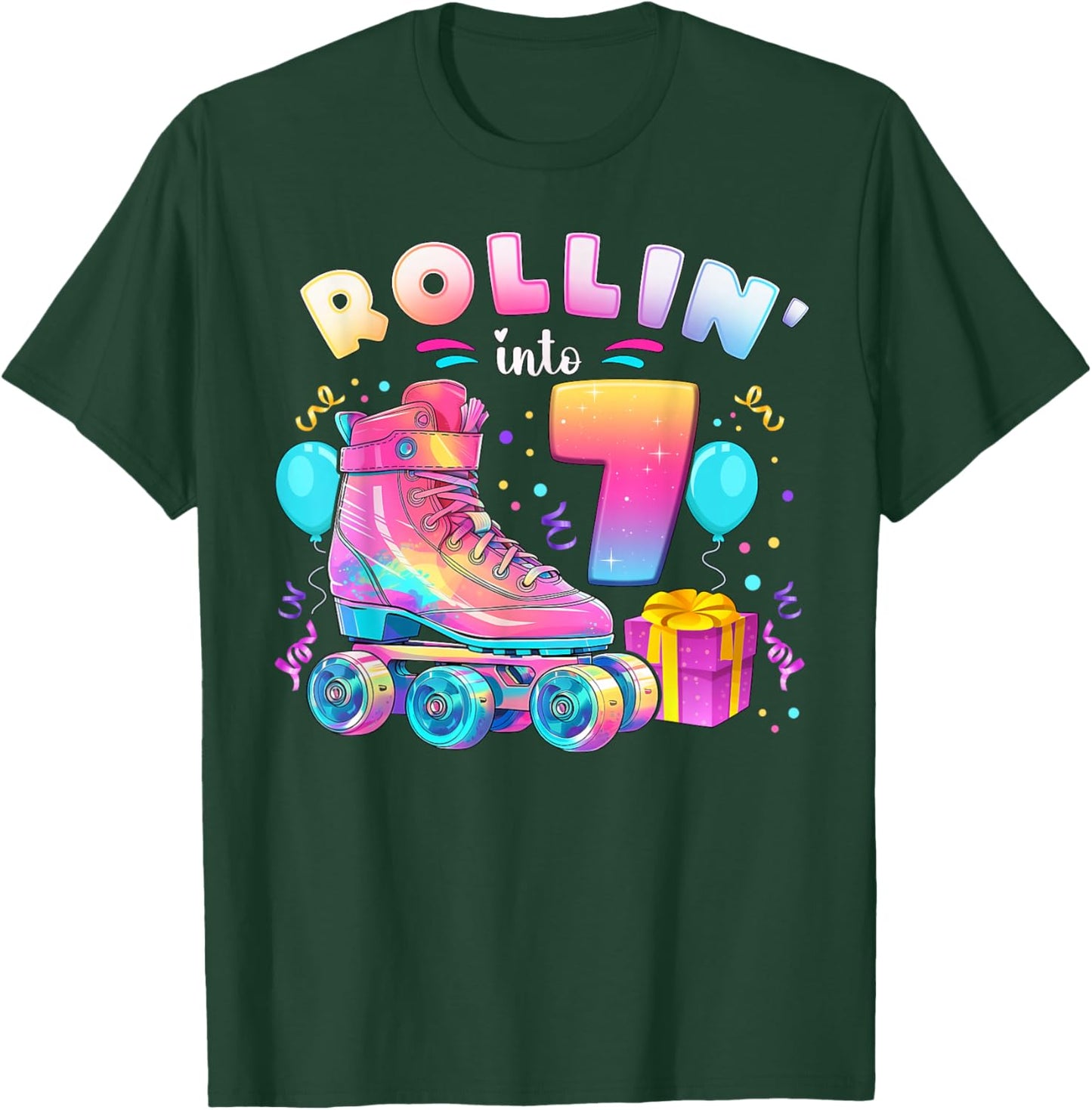 7th Birthday Girl 7 Years Roller Skates Number 7 T-Shirt - T-Shirt | Forest