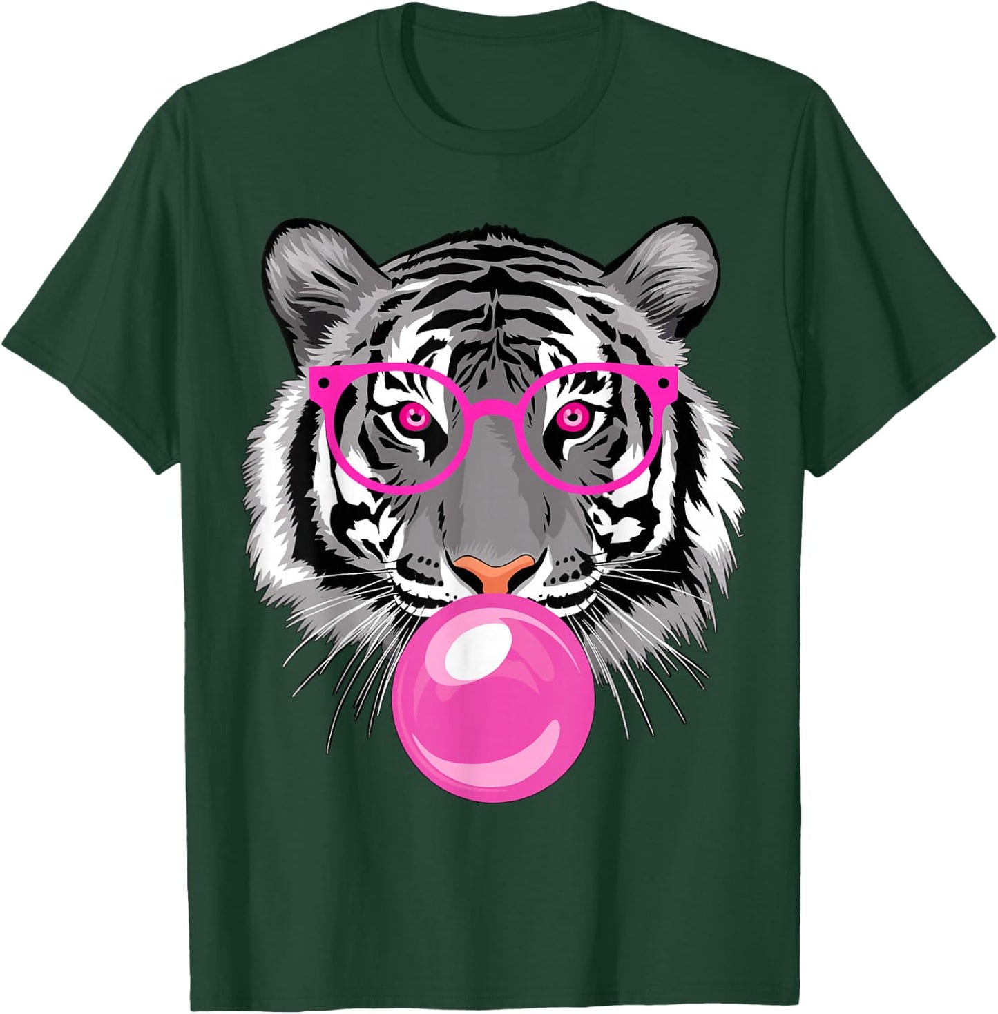 Tiger with Glasses and Bubble Gum T-Shirt - T-Shirt | Forest