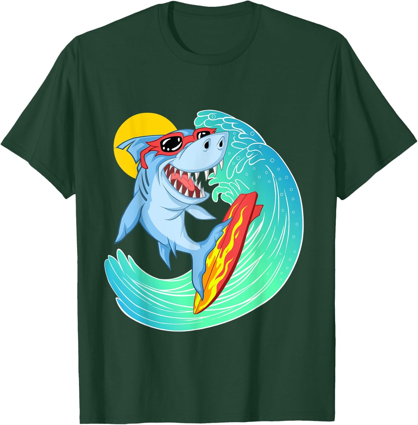 Surfing Shark Cute Sea Animal | Ocean Creature Adult & Kids T-Shirt - T-Shirt | Forest