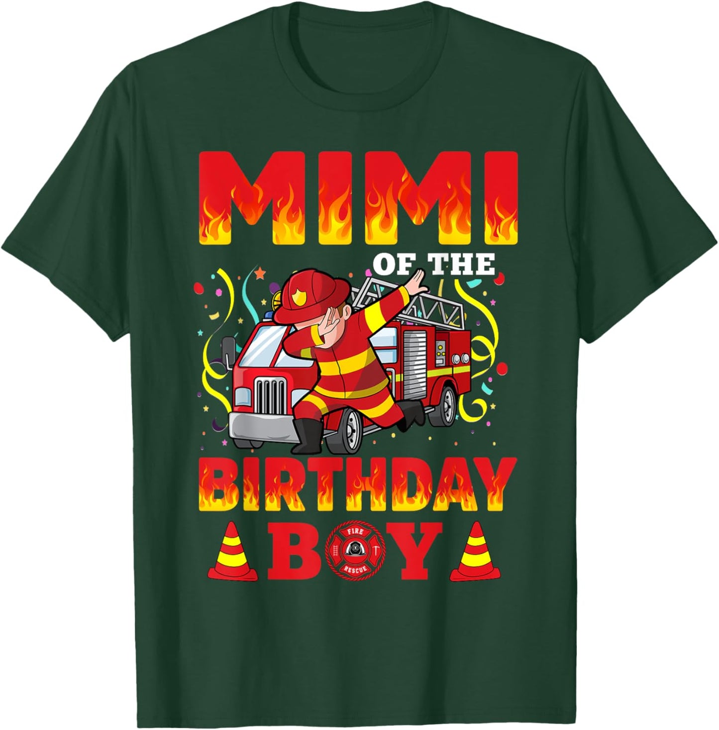 Mimi Of The Birthday Boy Fire Truck Firefighter Boys T-Shirt - T-Shirt | Forest