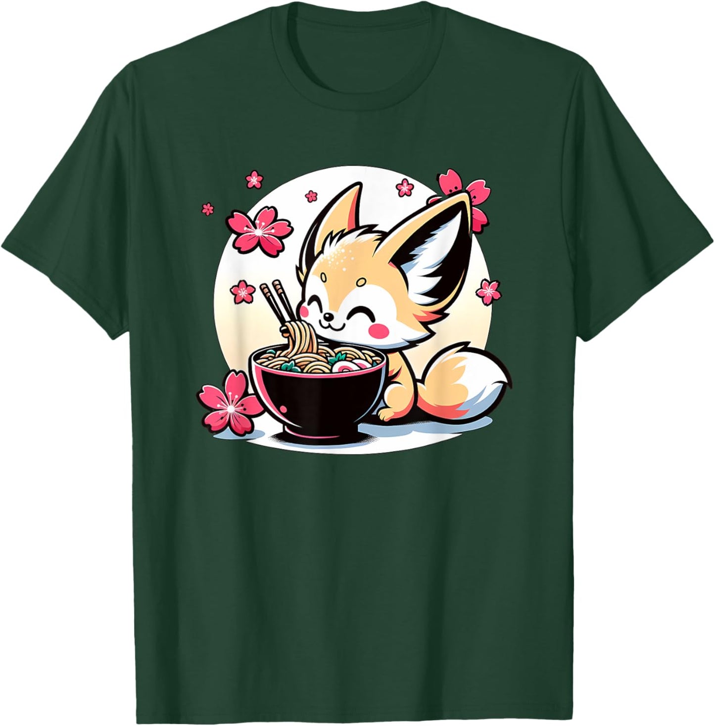 Kawaii Fennec Fox Eating Ramen T-Shirt - T-Shirt | Forest