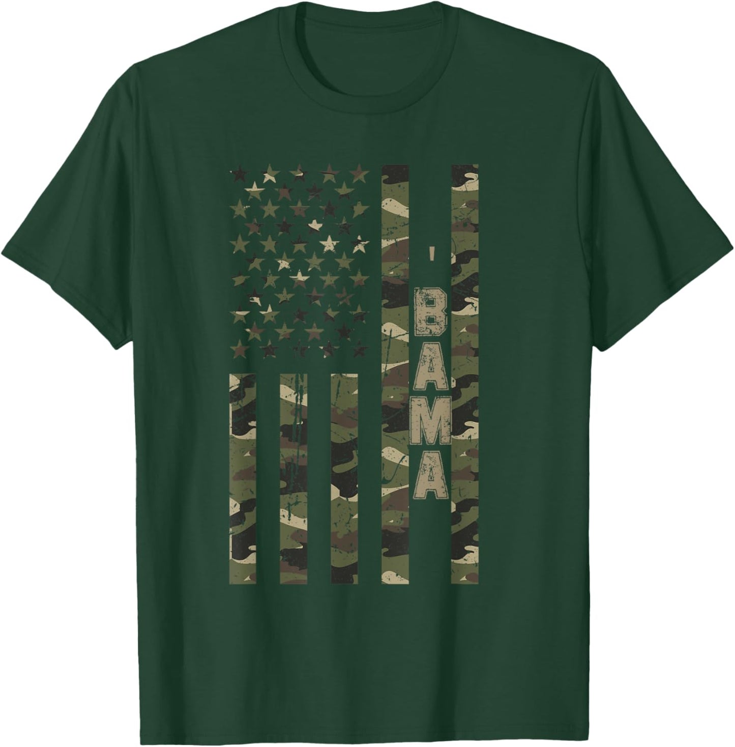 'Bama United States Alabama Distressed Camo w US Flag T-Shirt - T-Shirt | Forest