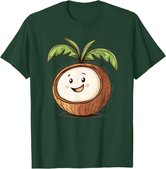 Cute Smiling Coconut I Cartoon Coconut T-Shirt - T-Shirt | Forest