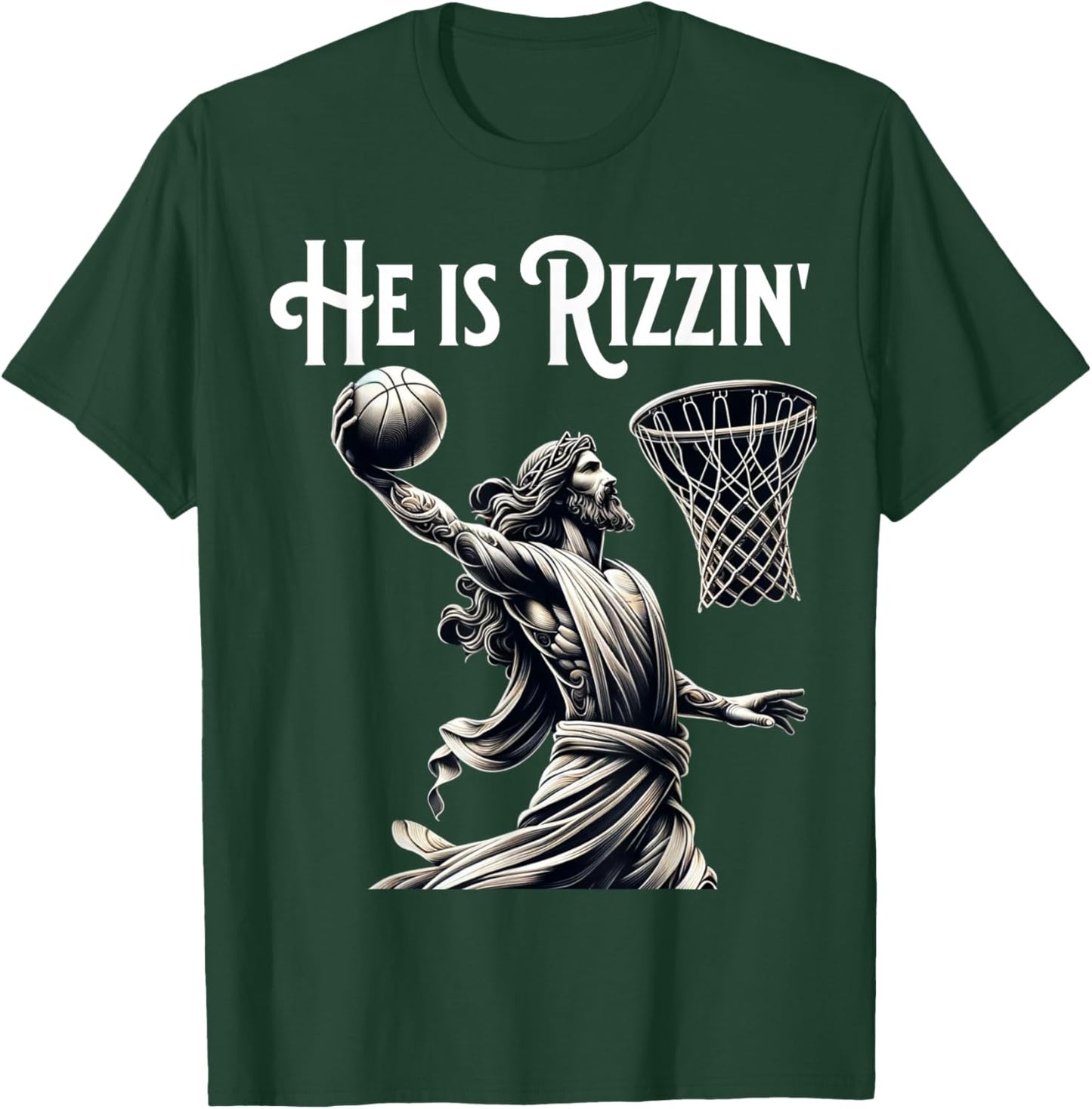 He is Rizzin Jesus Playing Basketball Funny Sports Rizz T-Shirt - T-Shirt | Forest
