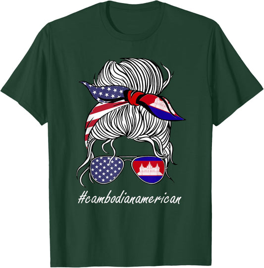 Cambodia Women Heritage American Grown Girl Bulgaria Flag T-Shirt - T-Shirt | Forest