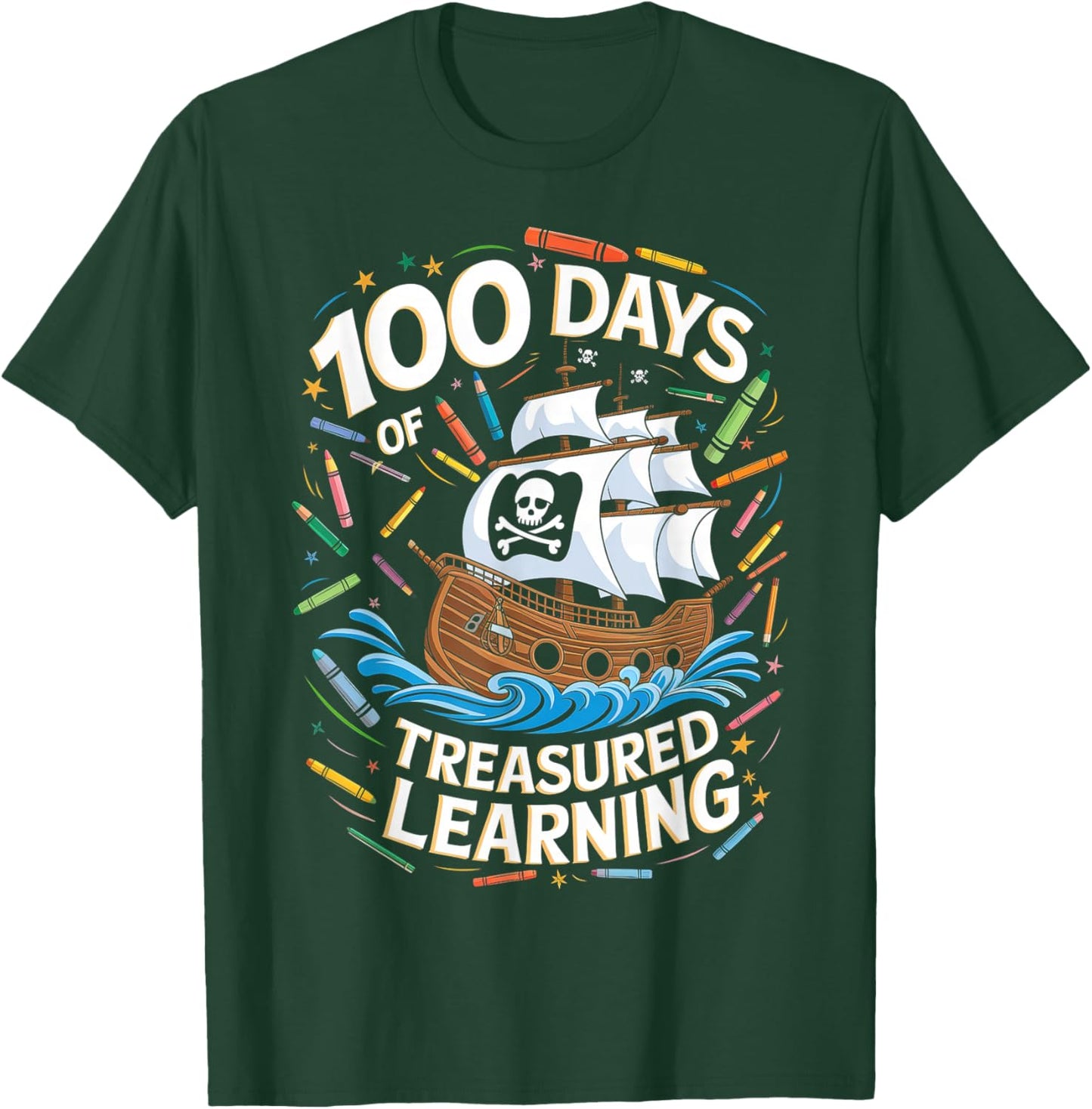 100 Days of School Boys Teacher 100th Day Pirate Outfit T-Shirt - T-Shirt | Forest