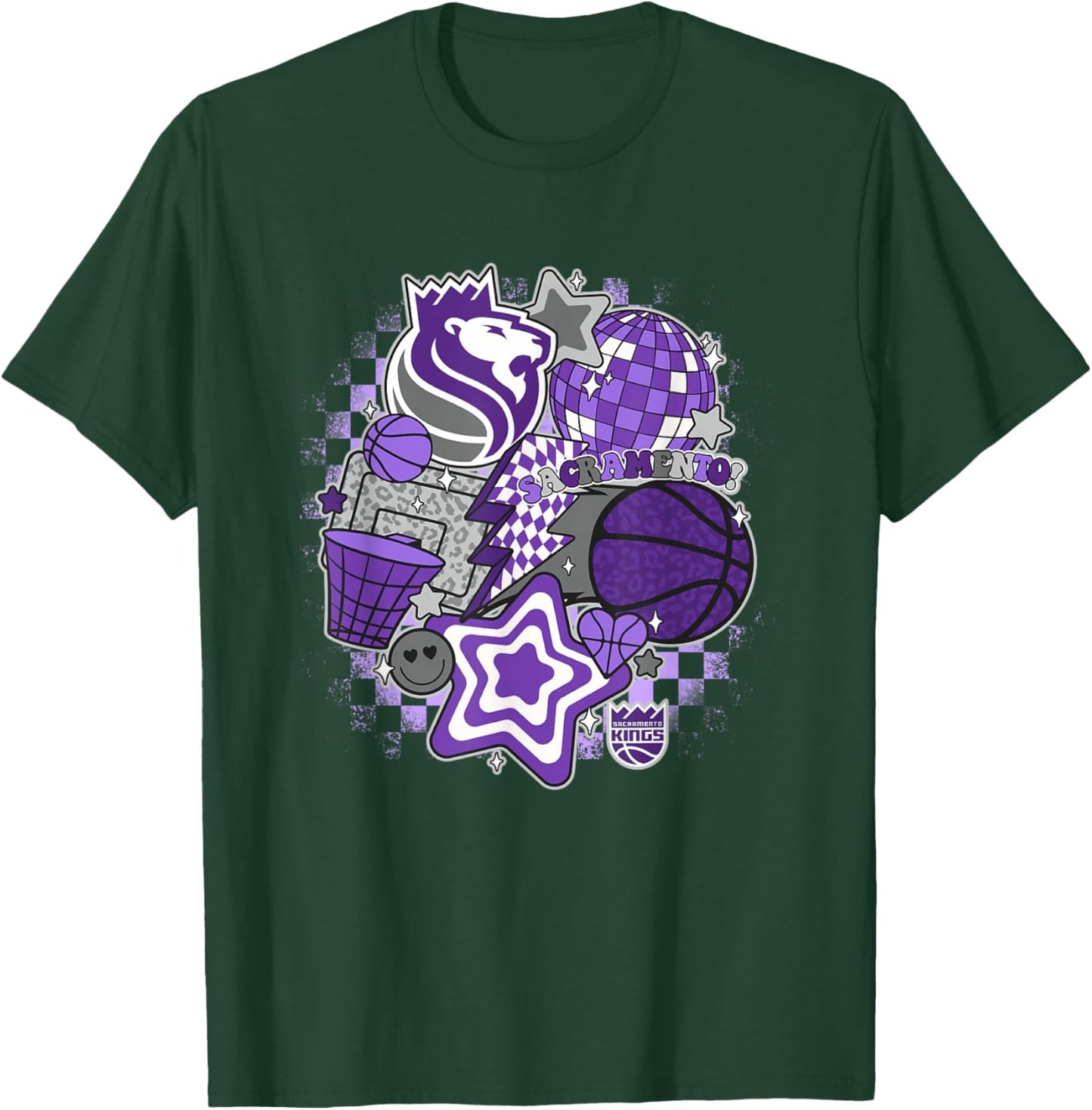 NBA Sacramento Kings Psychedelic Basketball Collage T-Shirt - T-Shirt | Forest
