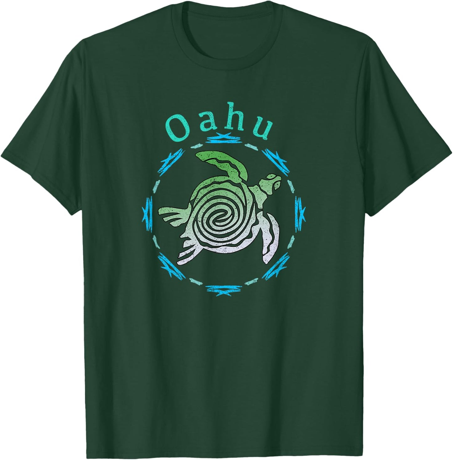 Vintage Oahu Travel Shirts And Apparel Oahu Vintage Tribal Turtle Blue -Adults Classic Fit Short Sleeve Small T-Shirt - T-Shirt | Forest