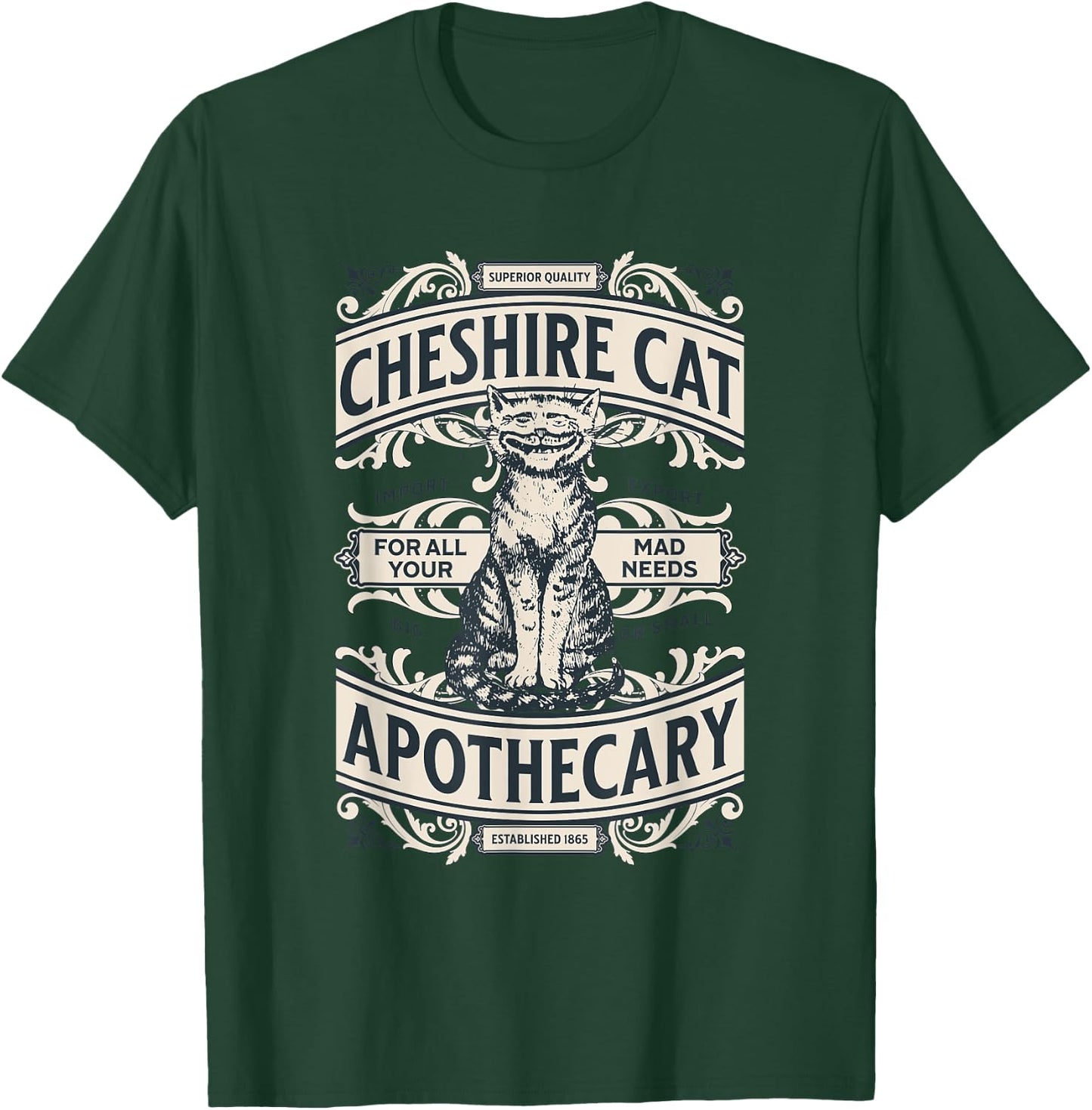 Cheshire Cat - Alice in Wonderland Vintage Book Design T-Shirt - T-Shirt | Forest