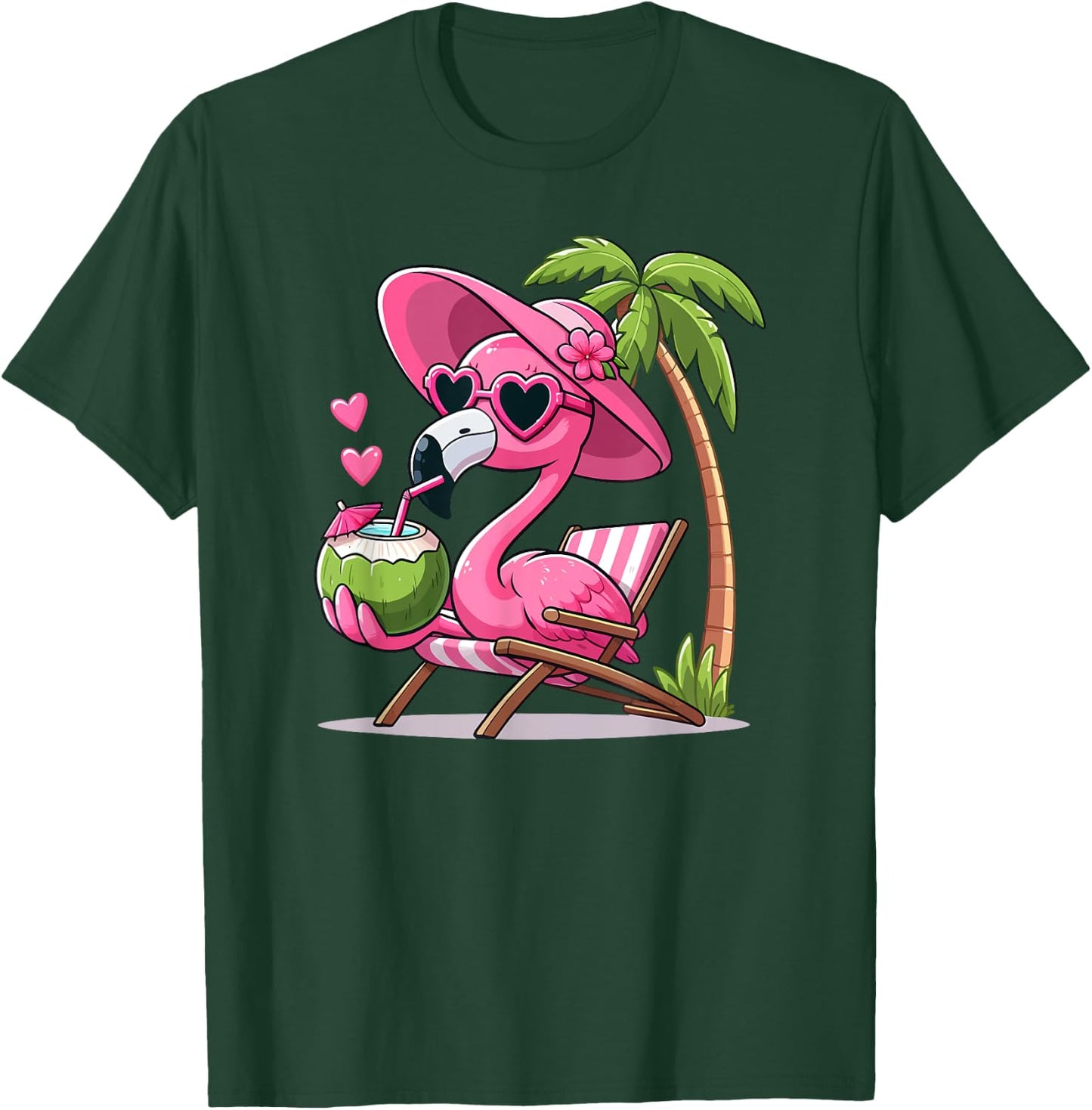 Pink Flamingo Summer Vibes Beach Palm Tree Summer Vacation T-Shirt - T-Shirt | Forest