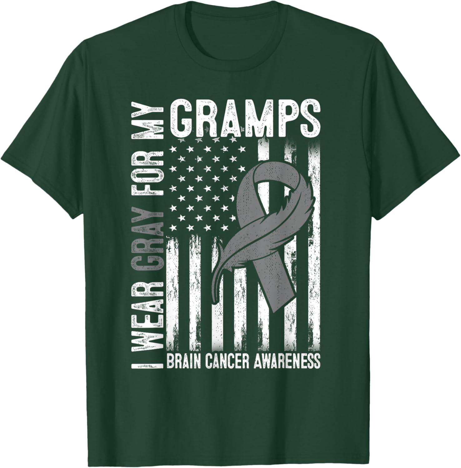 I Wear Gray For My Gramps Brain Cancer Awareness Flag T-Shirt - T-Shirt | Forest