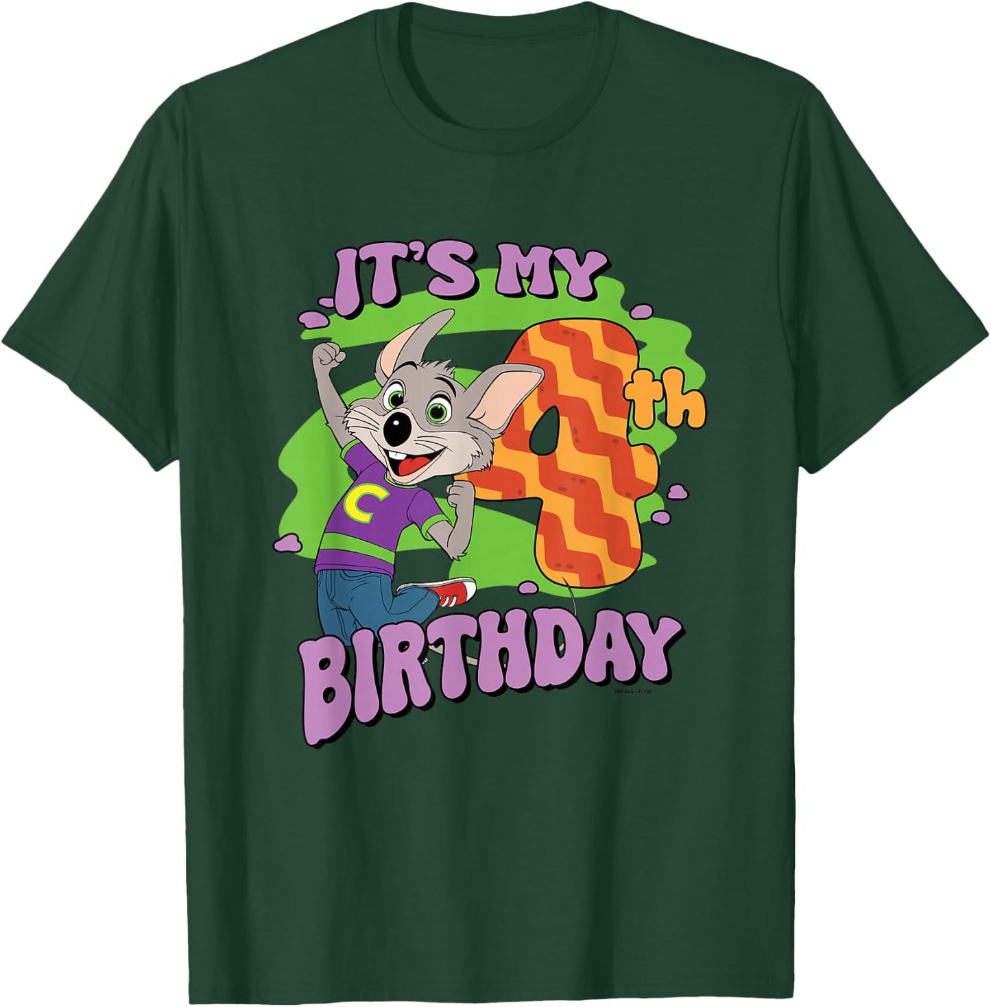 Chuck E. Cheese It's My 4th Birthday Happy Chuck Chest Logo T-Shirt - T-Shirt | Forest