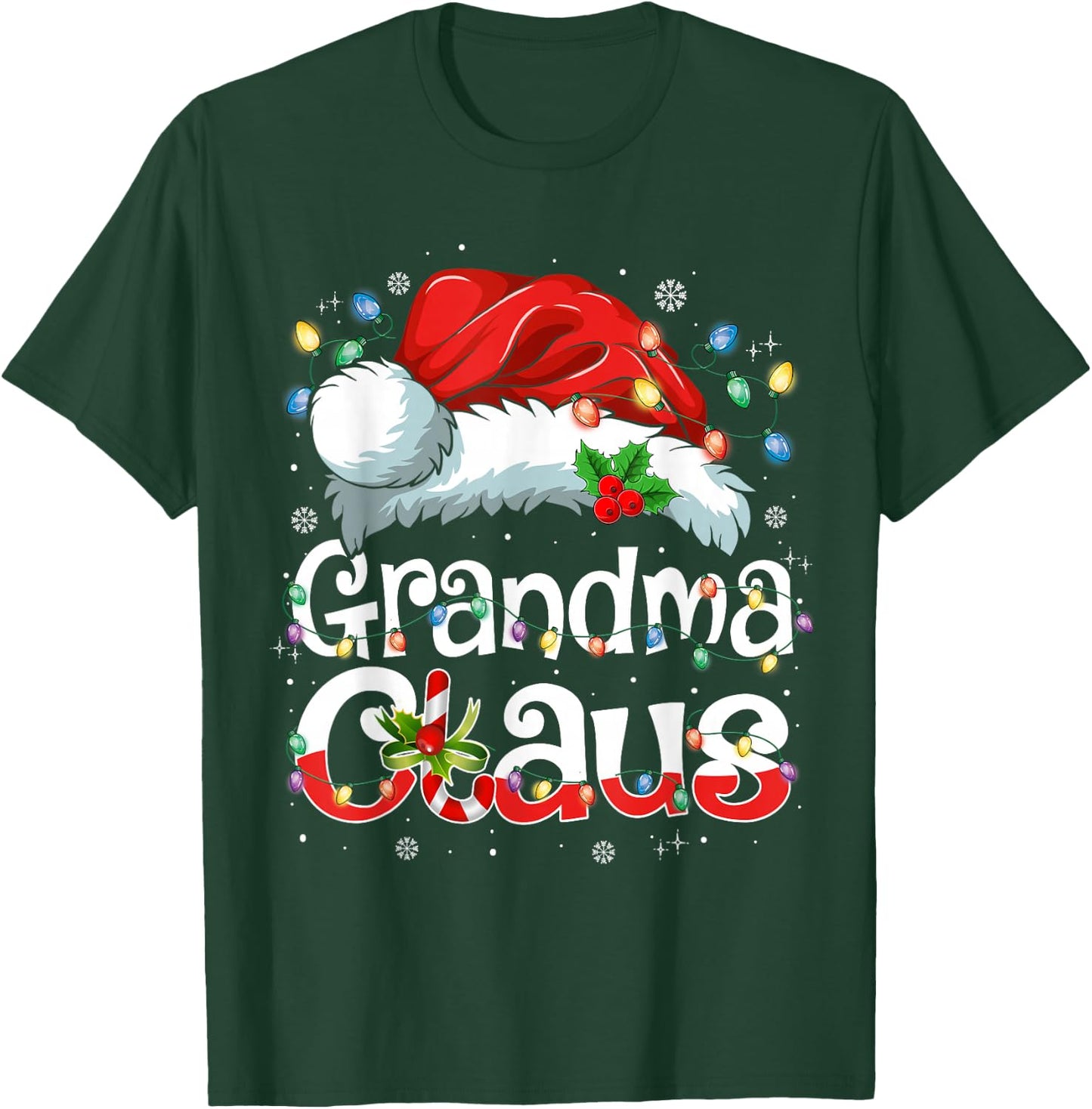 Grandma Claus Shirt Christmas Lights Pajama Family Matching T-Shirt - T-Shirt | Forest
