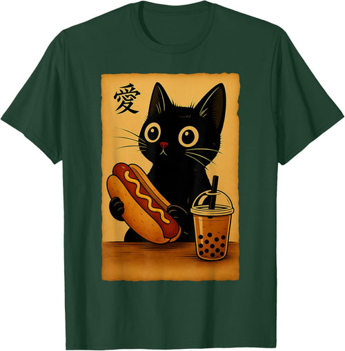 Japanese Kawaii Anime Cat Hotdog Aesthetic Cat Eating Hotdog