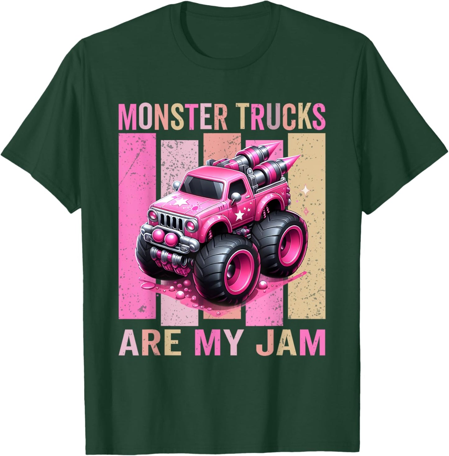 Pink Toddler Girl Monster Trucks Are My Jam Girls T-Shirt - T-Shirt | Forest